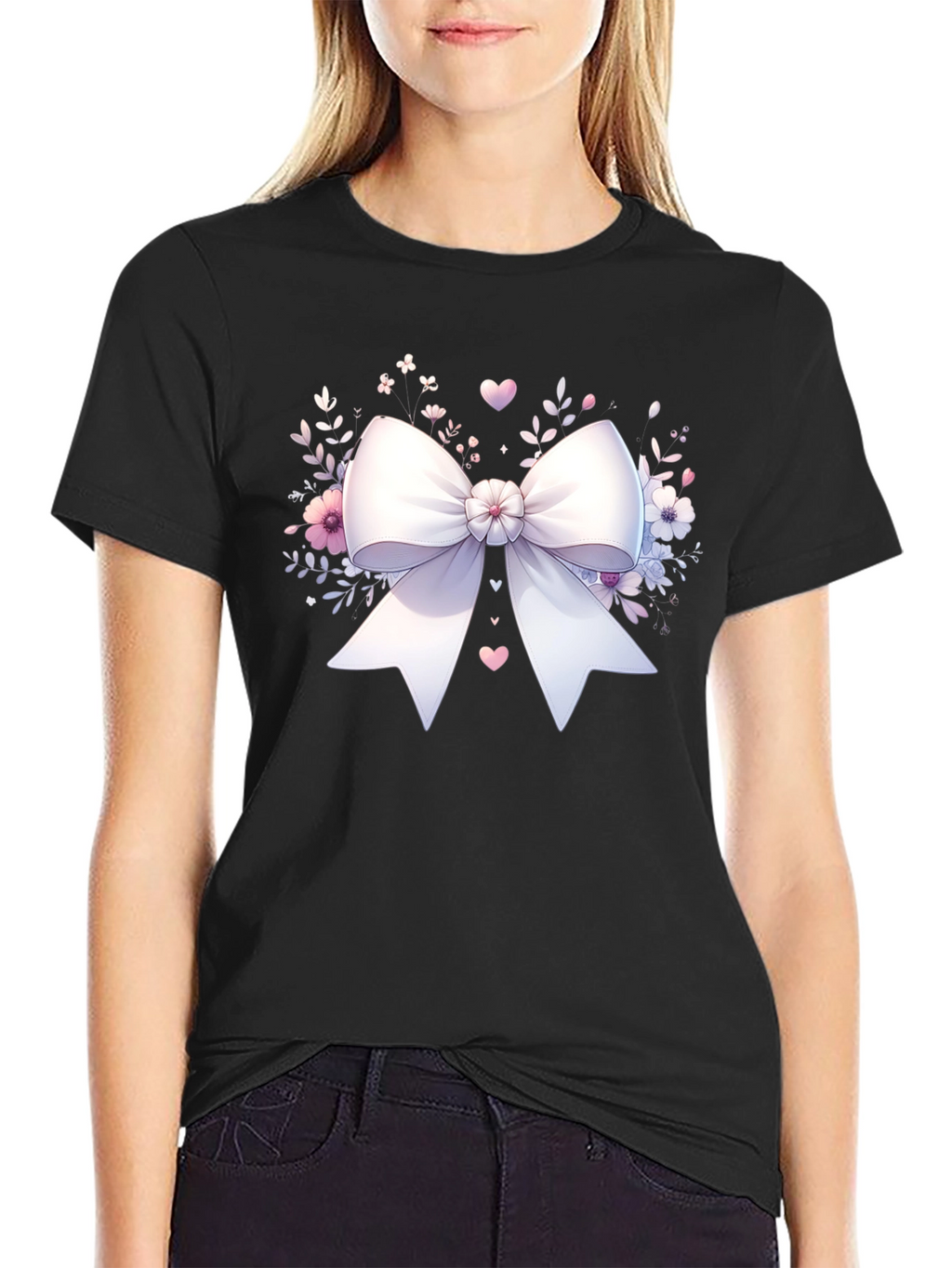 Bow & Floral Black T-Shirt