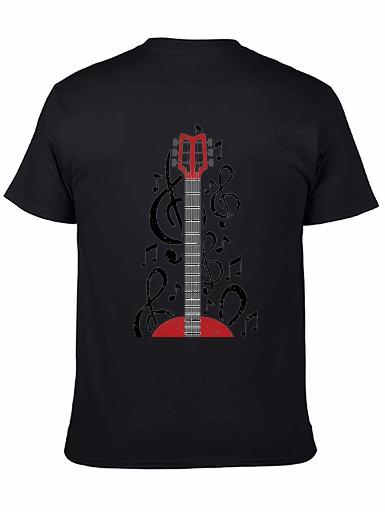 Guitar Music Notes Graphic T-Shirt - Unisex Black Tee