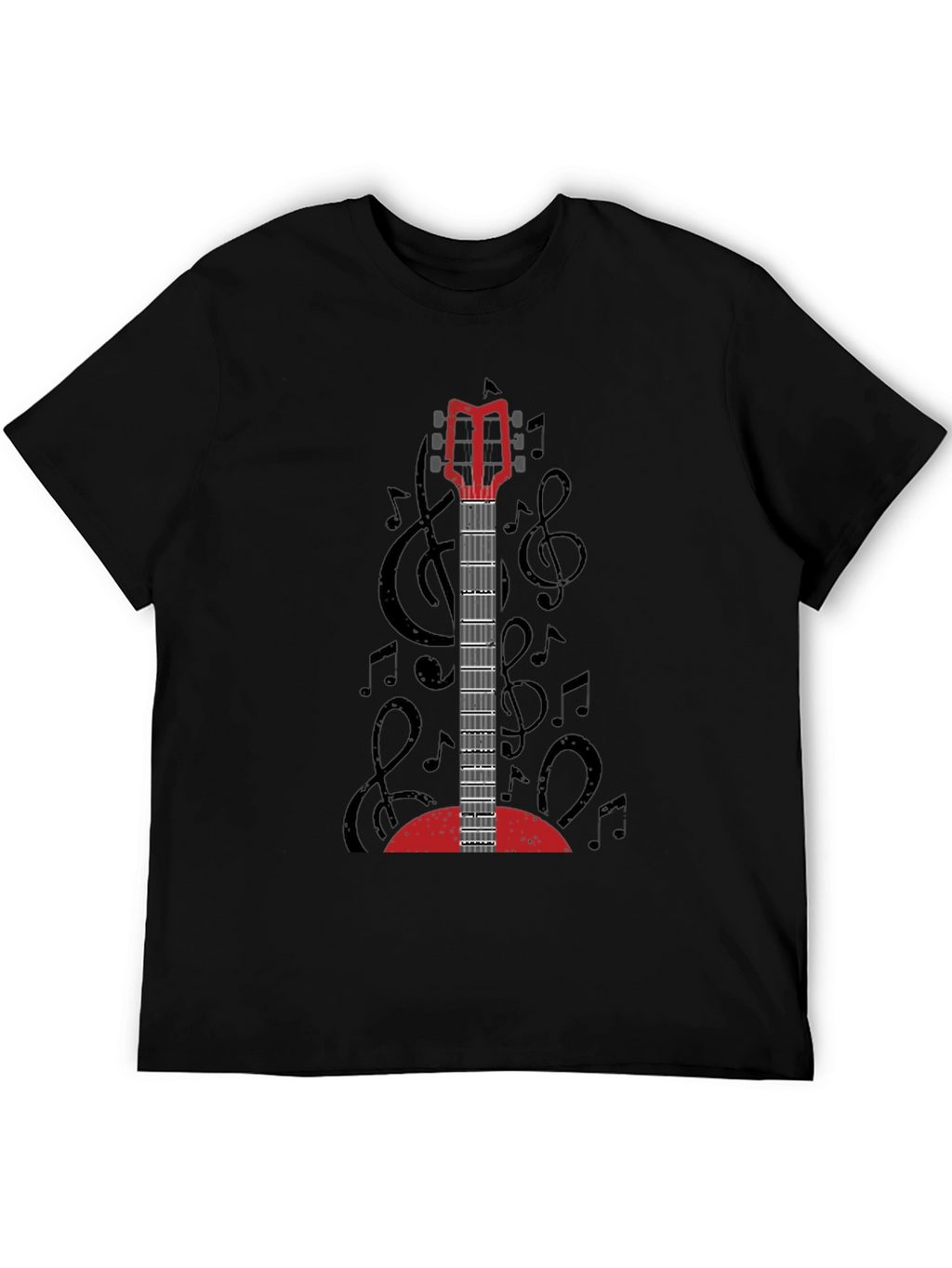 Guitar Music Notes Graphic T-Shirt - Unisex Black Tee