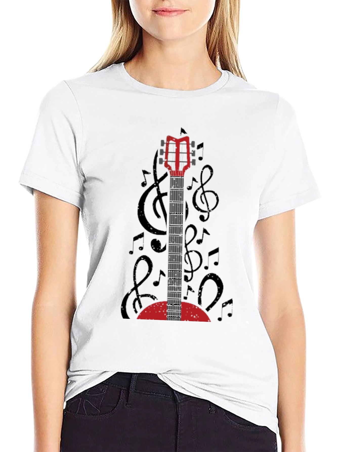 Guitar Music Notes Graphic T-Shirt - Unisex Black Tee