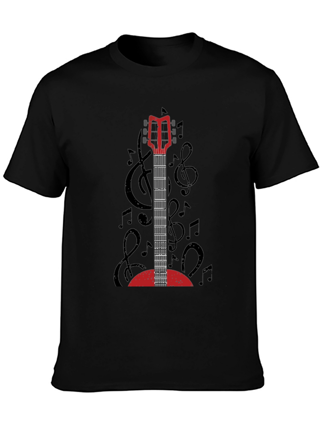 Guitar Music Notes Graphic T-Shirt - Unisex Black Tee