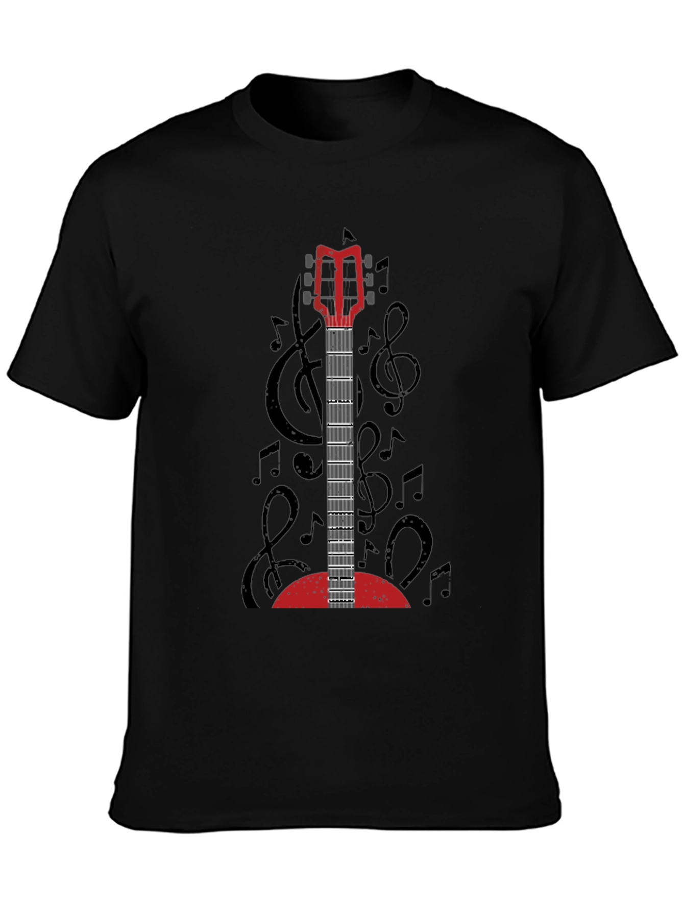 Guitar Music Notes Graphic T-Shirt - Unisex Black Tee