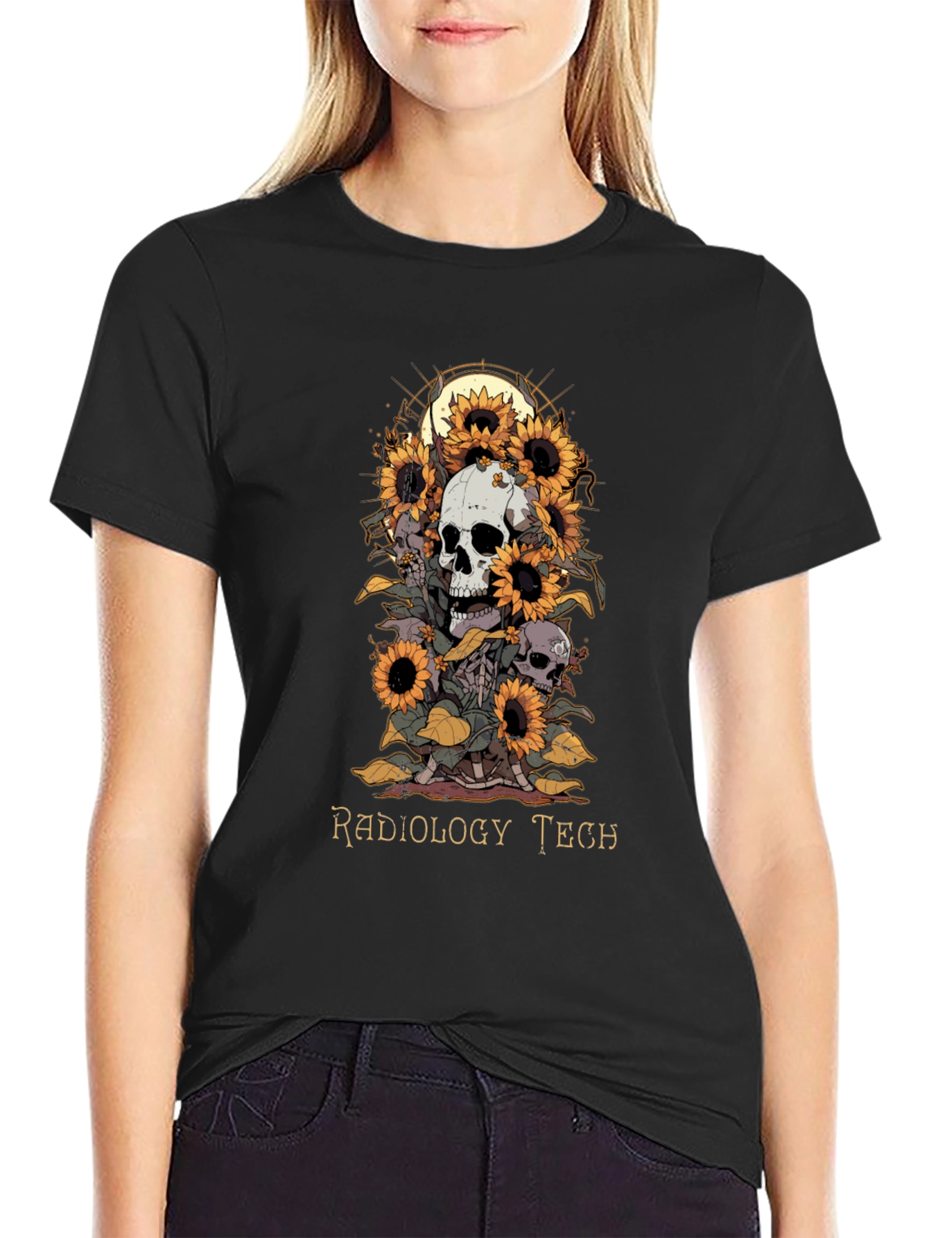 Radiology Tech Skull Sunflower T-Shirt