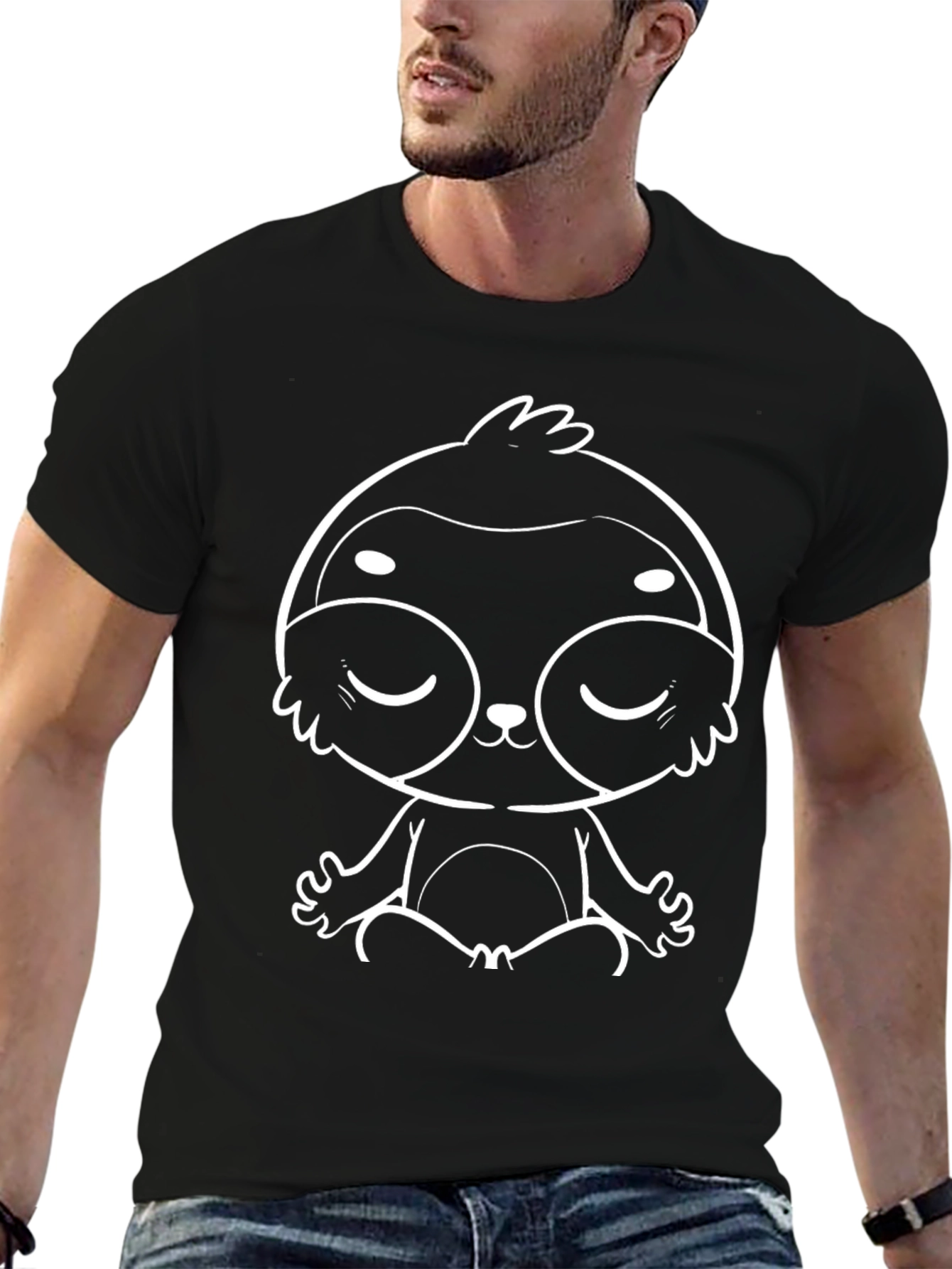 Meditating Sloth Graphic Tee - Black