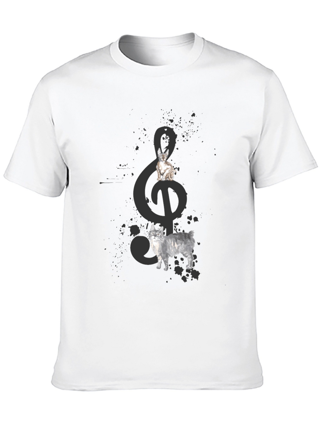Cats and Treble Clef Black T-Shirt