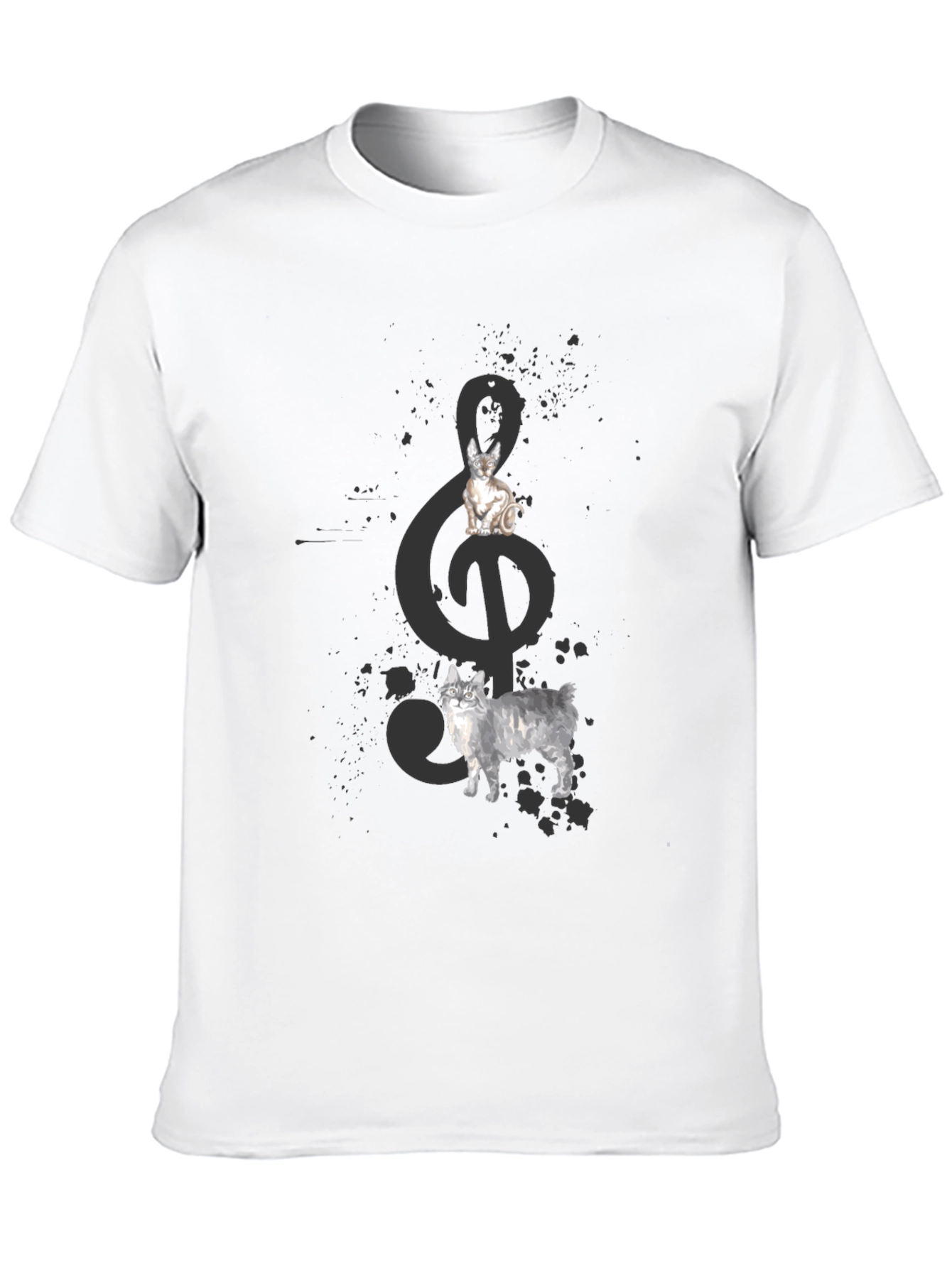 Cats and Treble Clef Black T-Shirt