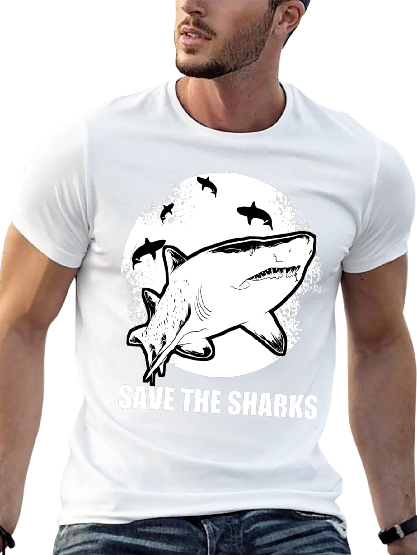 Save the Sharks Graphic Tee - Black Cotton