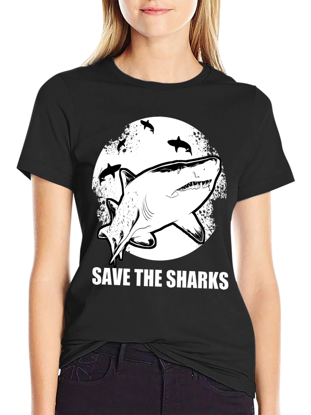 Save the Sharks Graphic Tee - Black Cotton