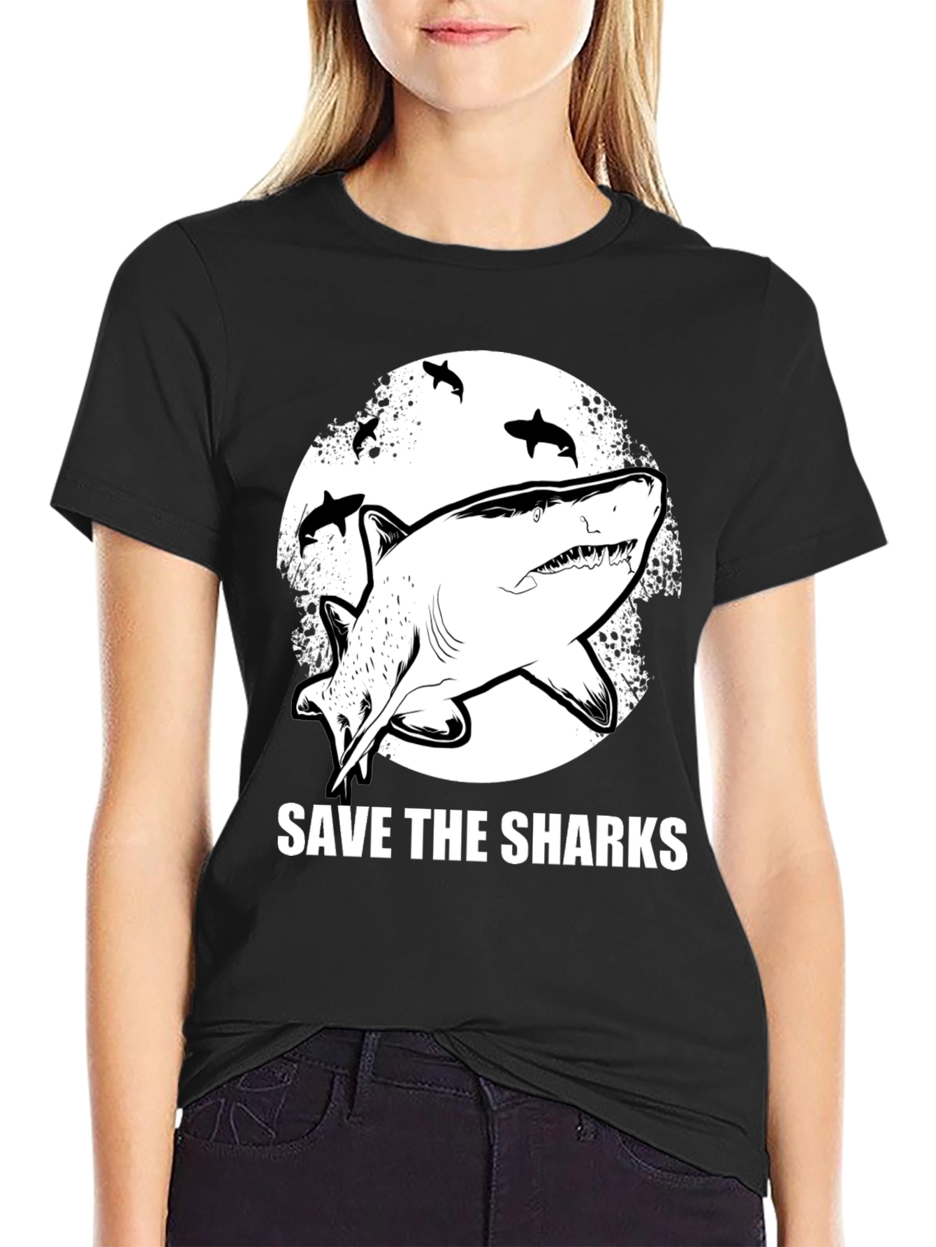 Save the Sharks Graphic Tee - Black Cotton