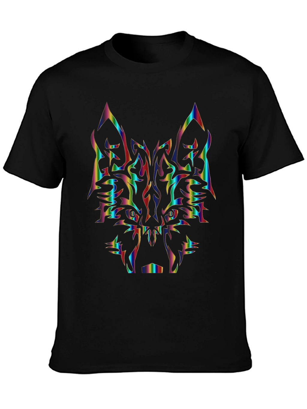 Rainbow Wolf Graphic Tee - Black Cotton Shirt