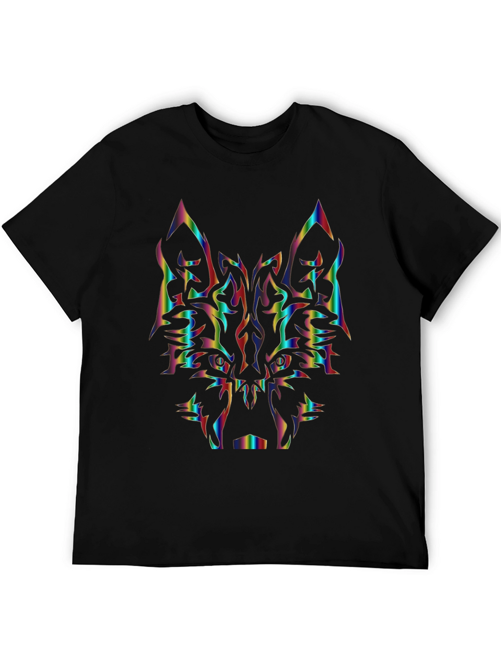Rainbow Wolf Graphic Tee - Black Cotton Shirt
