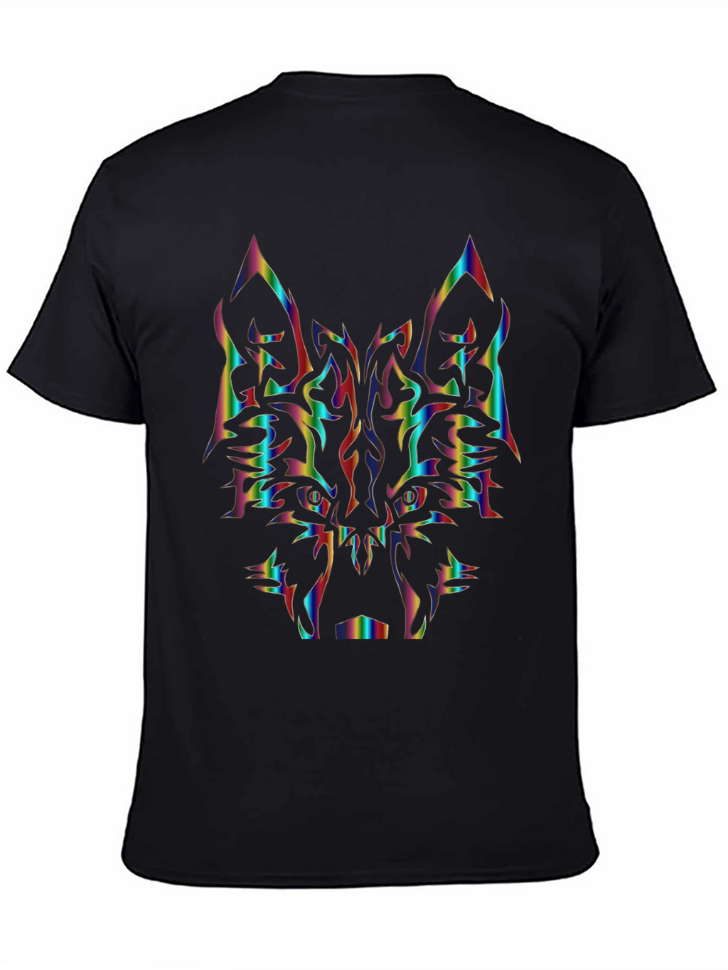 Rainbow Wolf Graphic Tee - Black Cotton Shirt