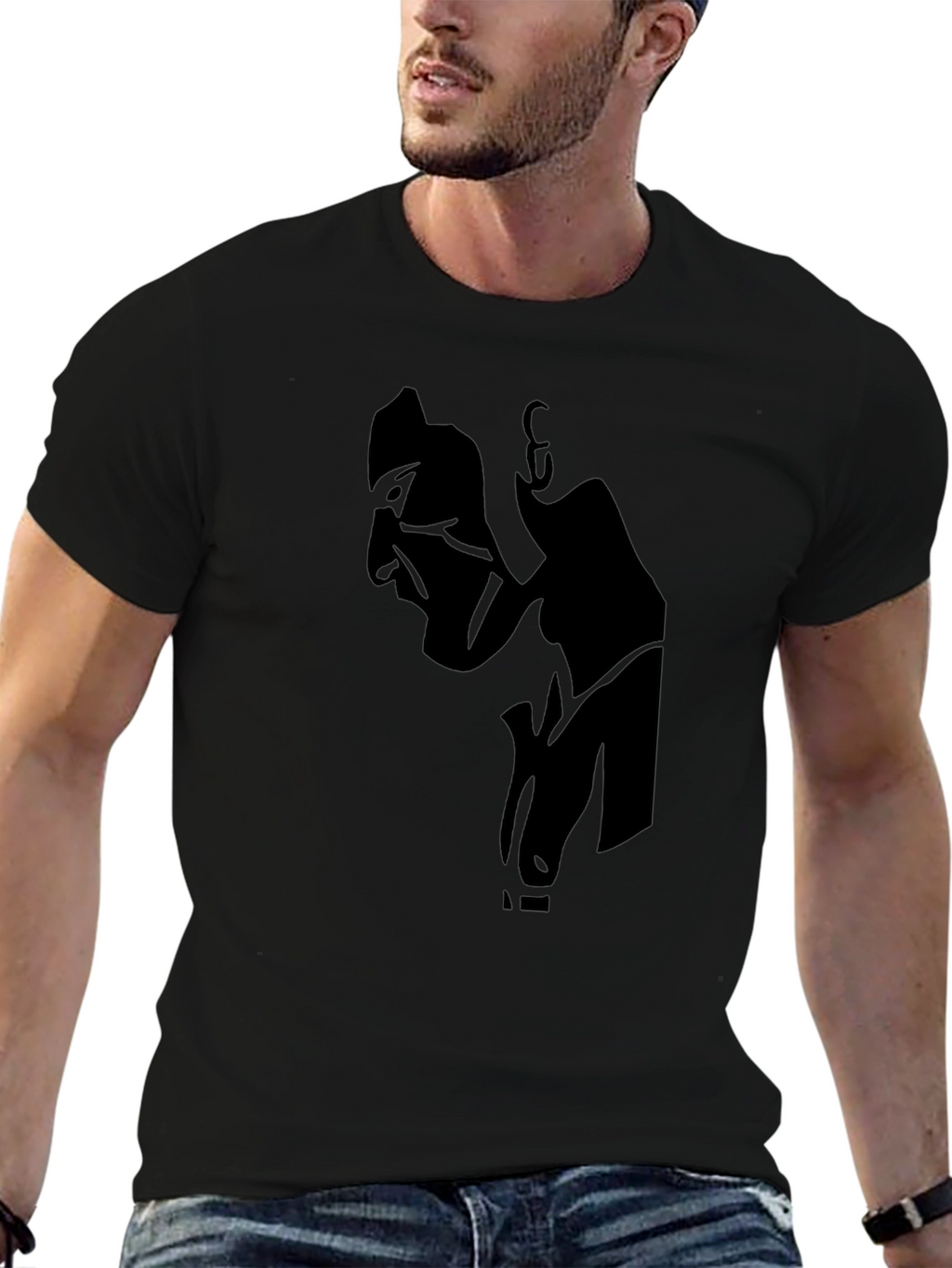 Mens Black Graphic T-Shirt - Abstract Silhouette Design