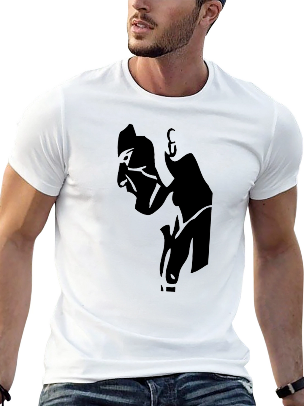 Mens Black Graphic T-Shirt - Abstract Silhouette Design