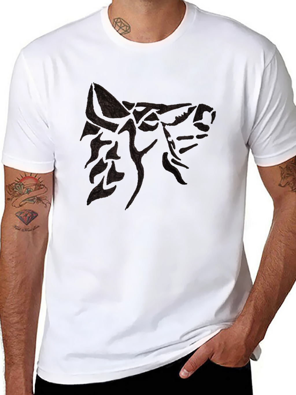 Mens Black T-Shirt with Wolf Design