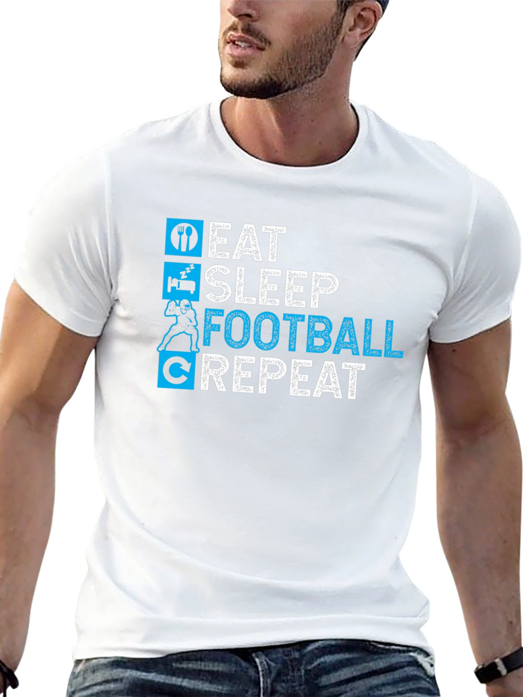 Eat Sleep Football Repeat Black T-Shirt