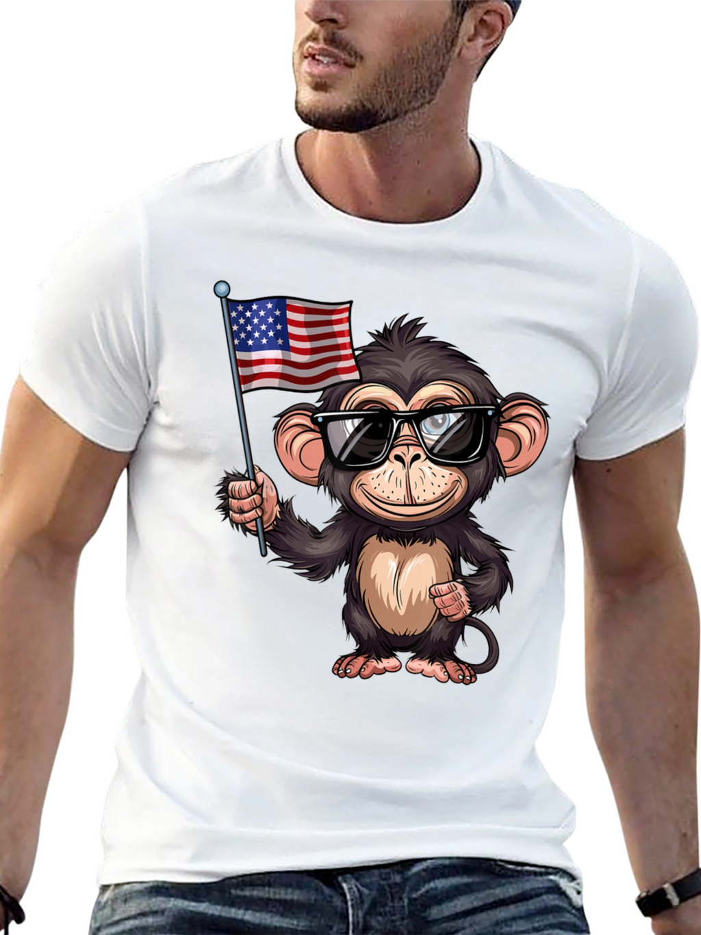 Monkey with US Flag T-Shirt