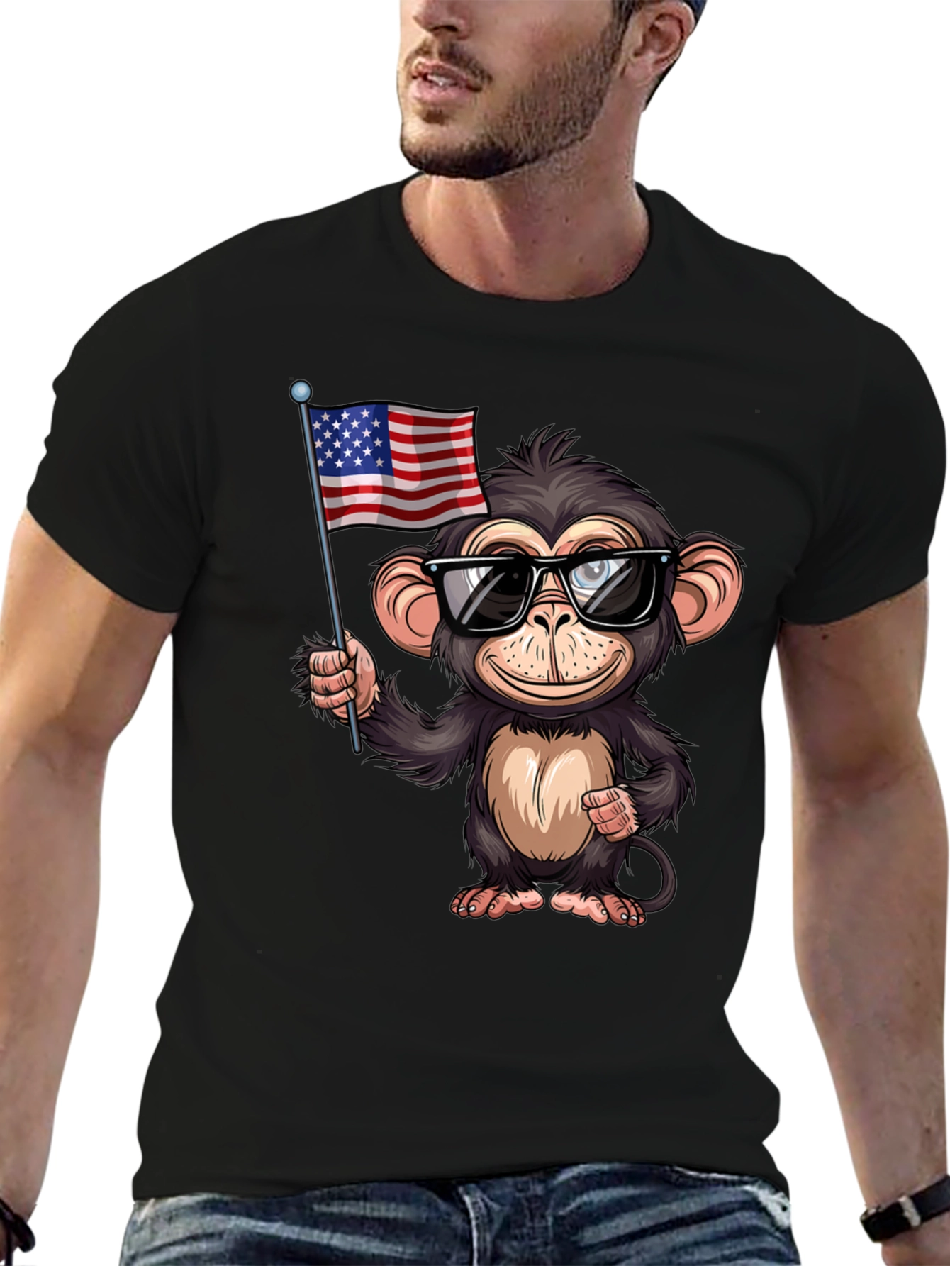 Monkey with US Flag T-Shirt