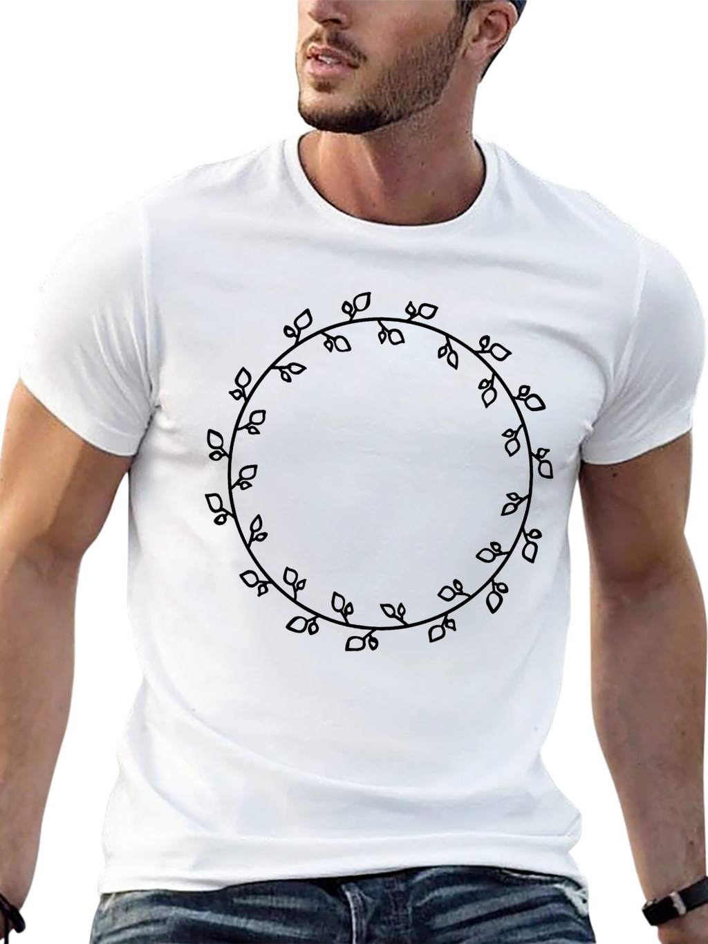 Mens Black Tee - Leaf Vine Circle Graphic
