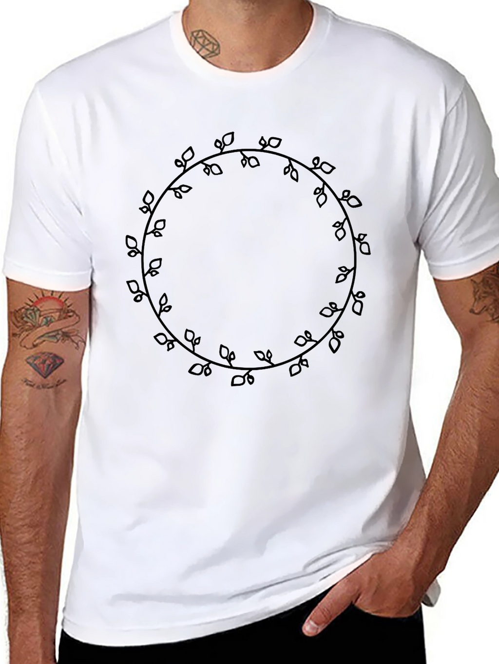 Mens Black Tee - Leaf Vine Circle Graphic