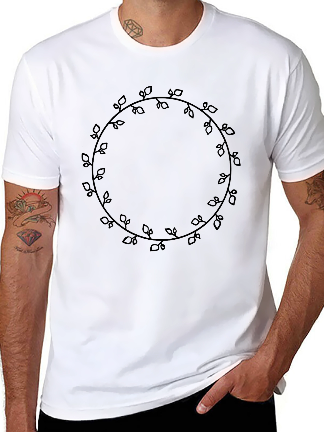 Mens Black Tee - Leaf Vine Circle Graphic