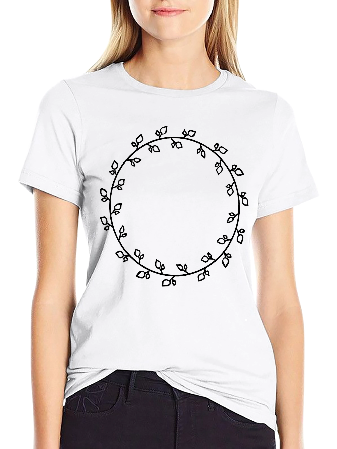 Mens Black Tee - Leaf Vine Circle Graphic
