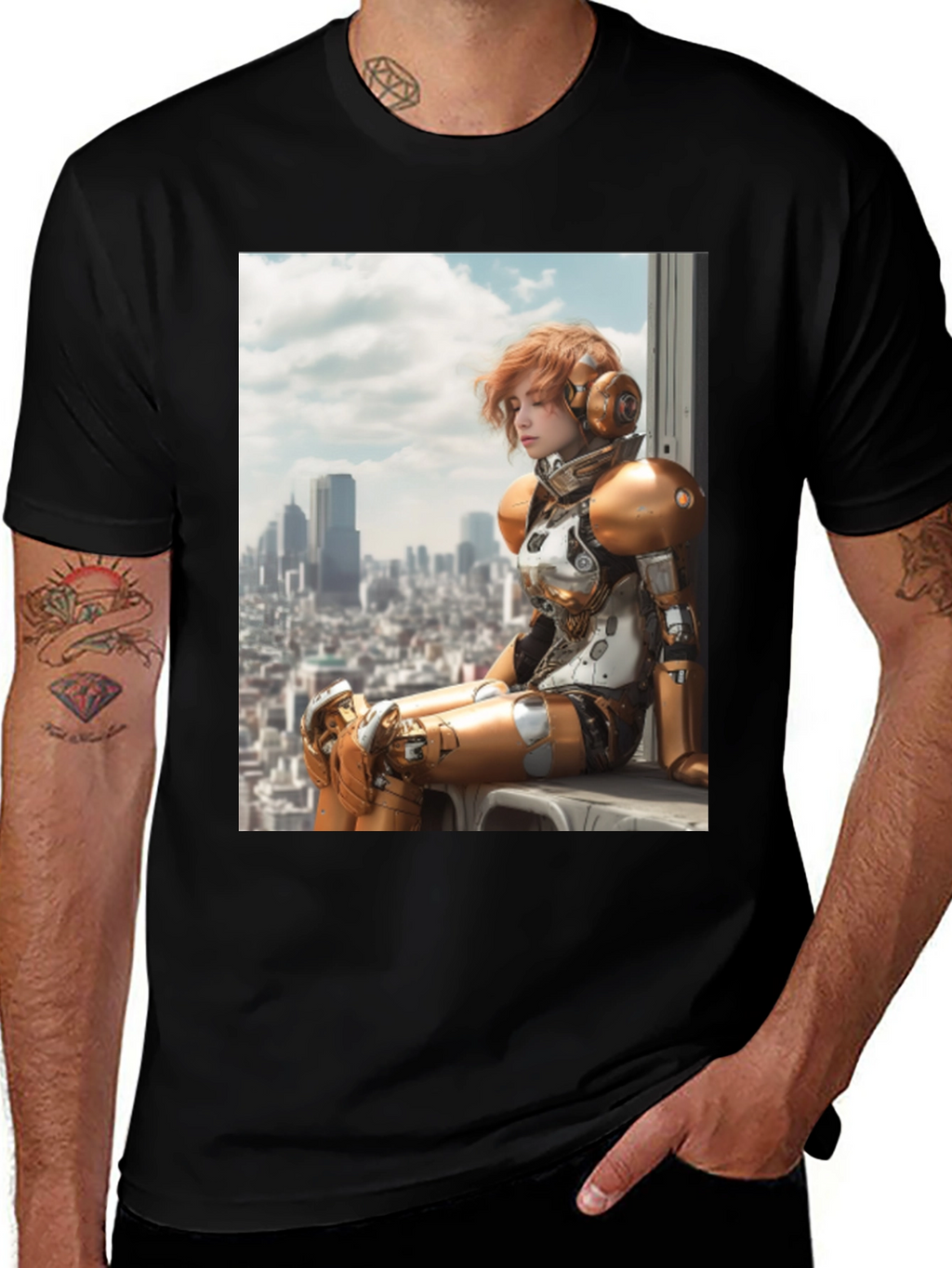 Sci-Fi Warrior Graphic Tee - Black
