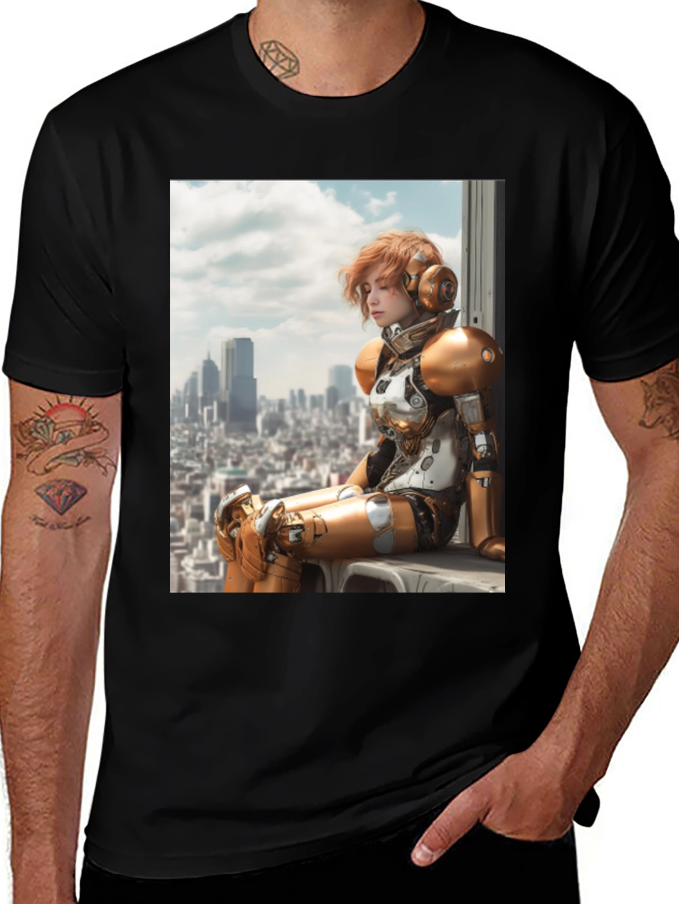 Sci-Fi Warrior Graphic Tee - Black