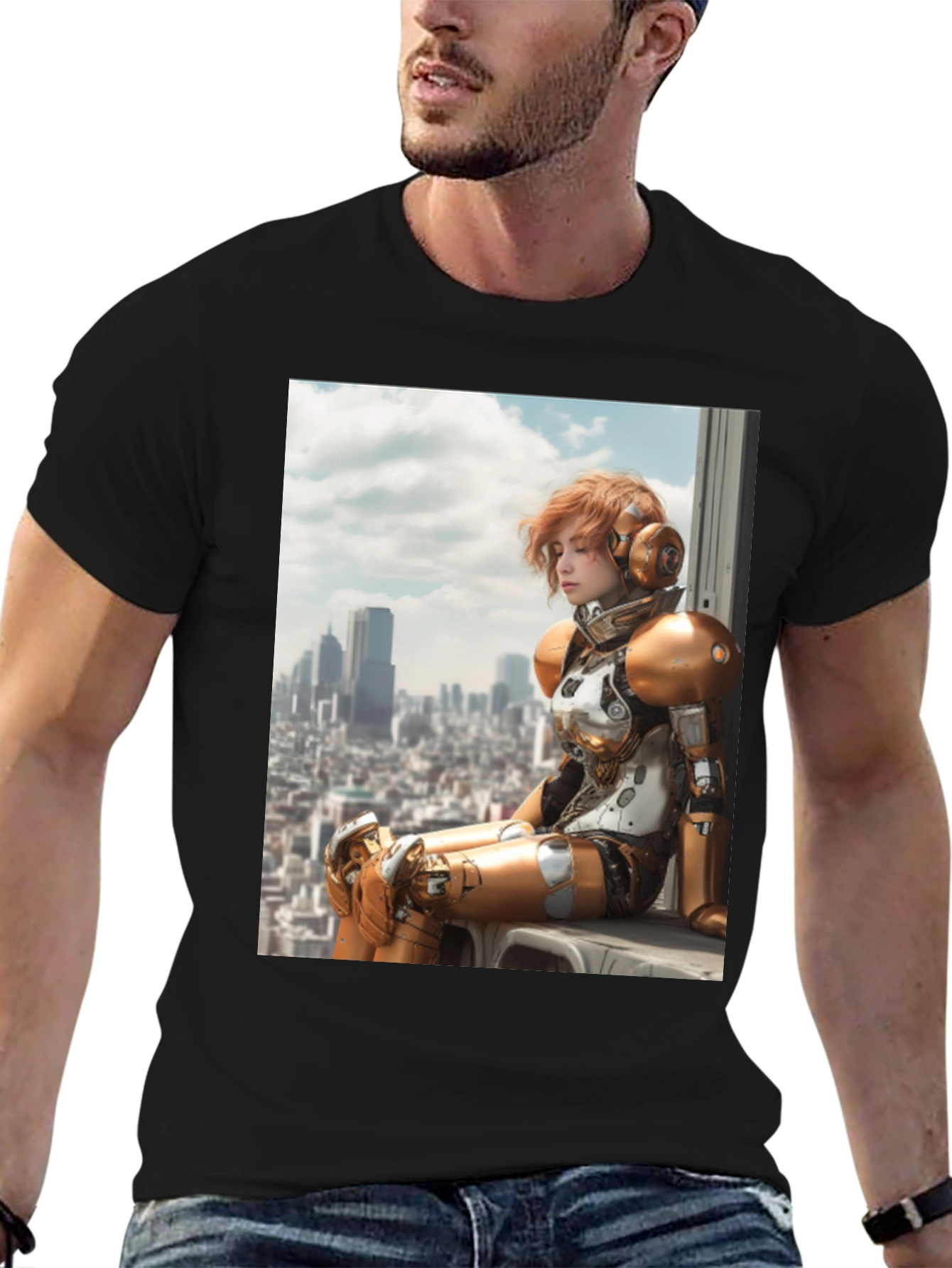 Sci-Fi Warrior Graphic Tee - Black