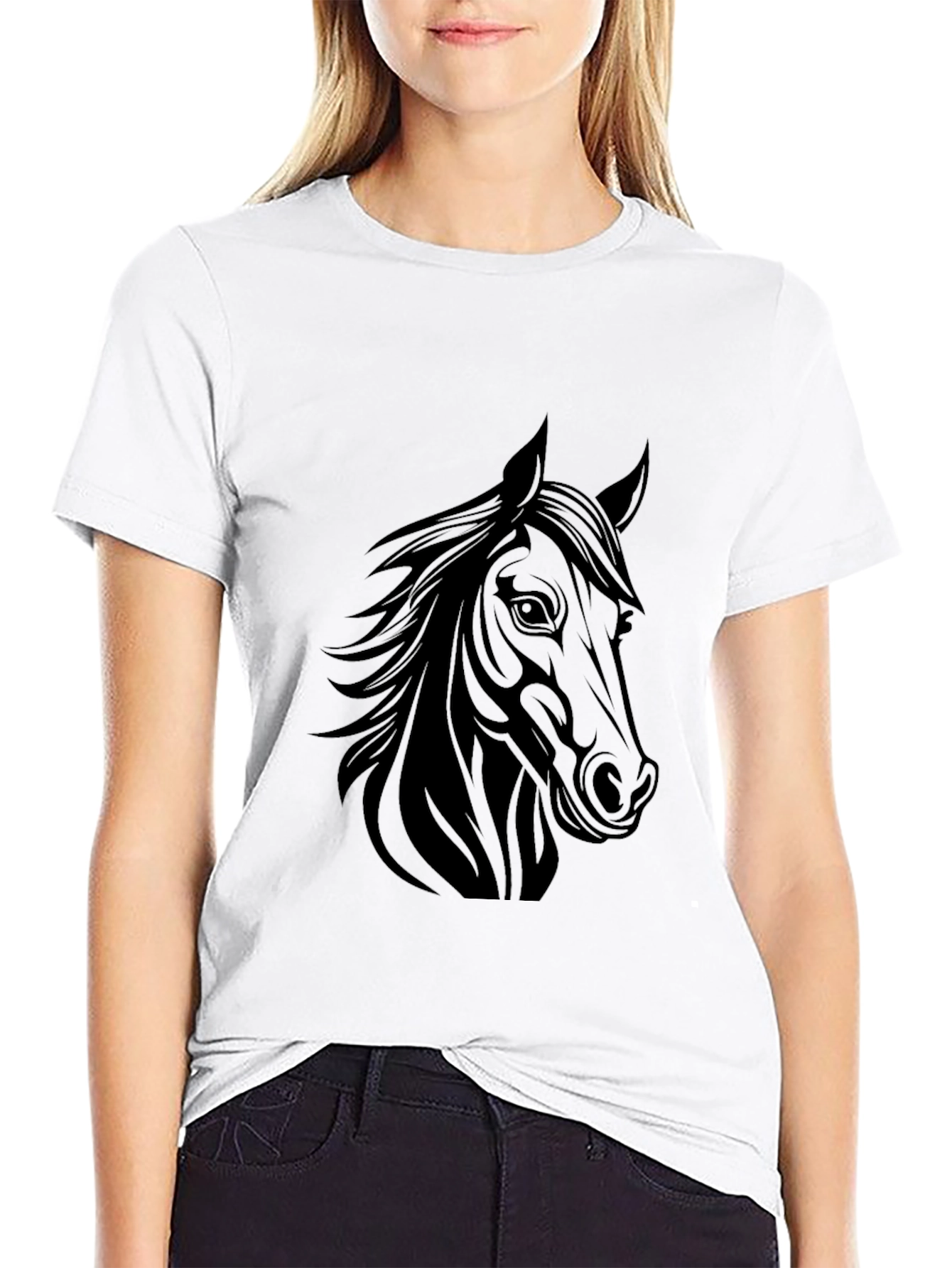 Horse Graphic T-Shirt - Black Crew Neck Tee
