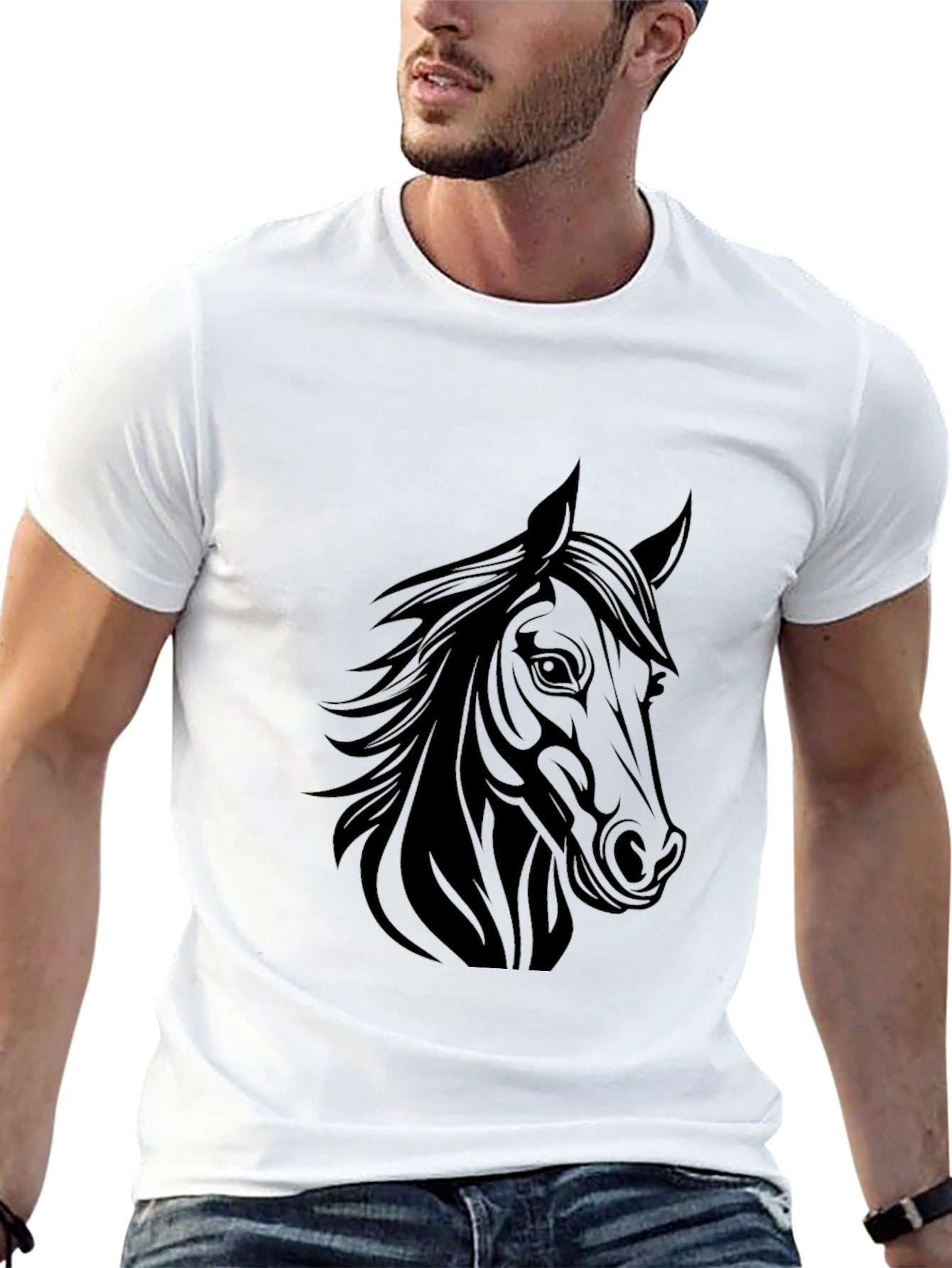 Horse Graphic T-Shirt - Black Crew Neck Tee