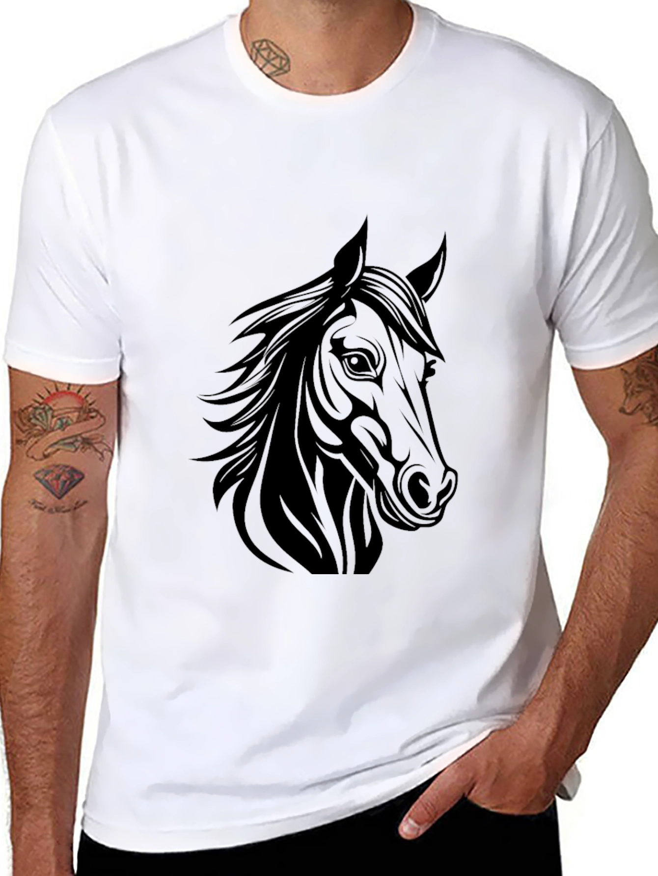 Horse Graphic T-Shirt - Black Crew Neck Tee