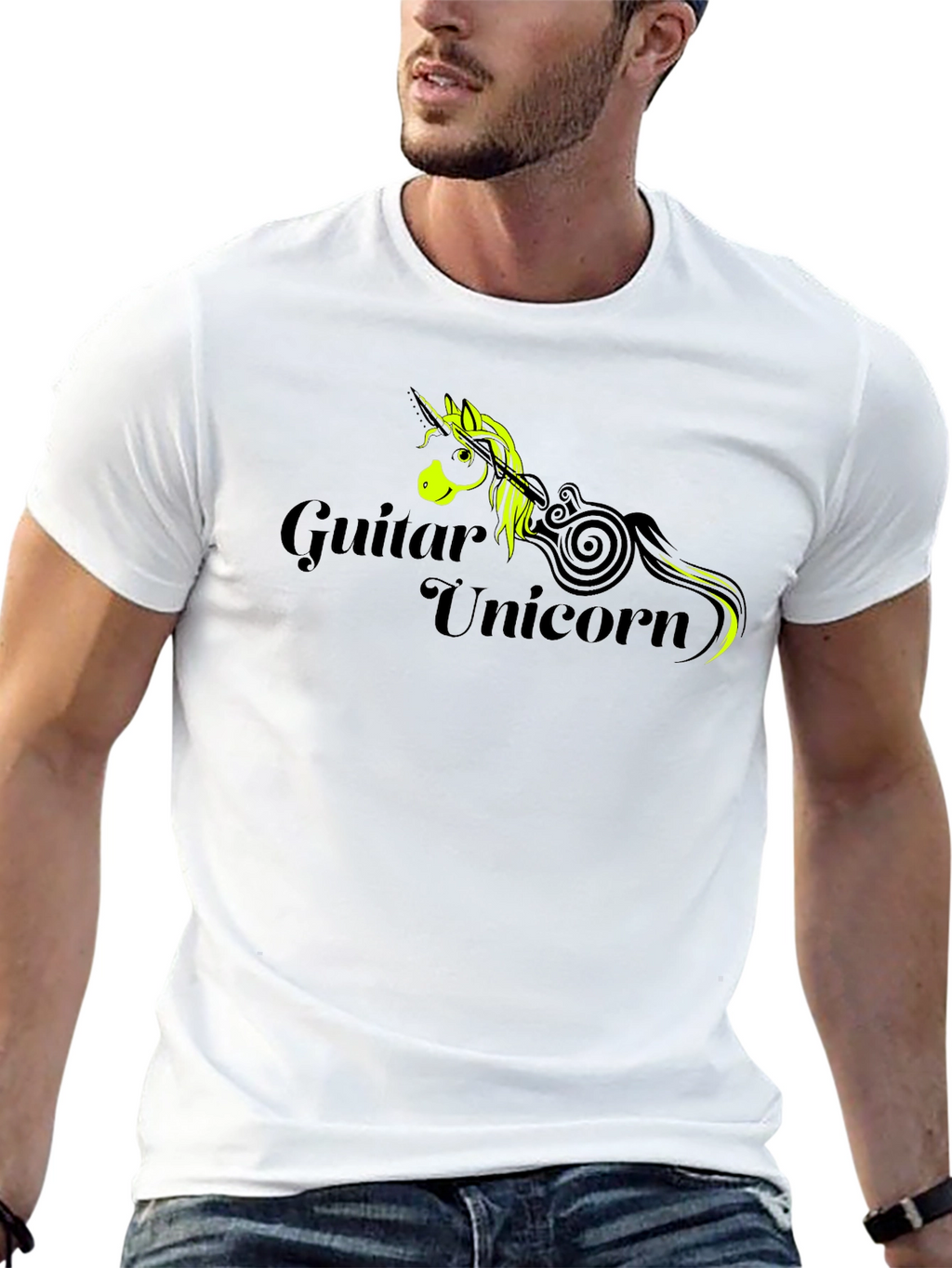 Guitar Unicorn Graphic T-Shirt - Black