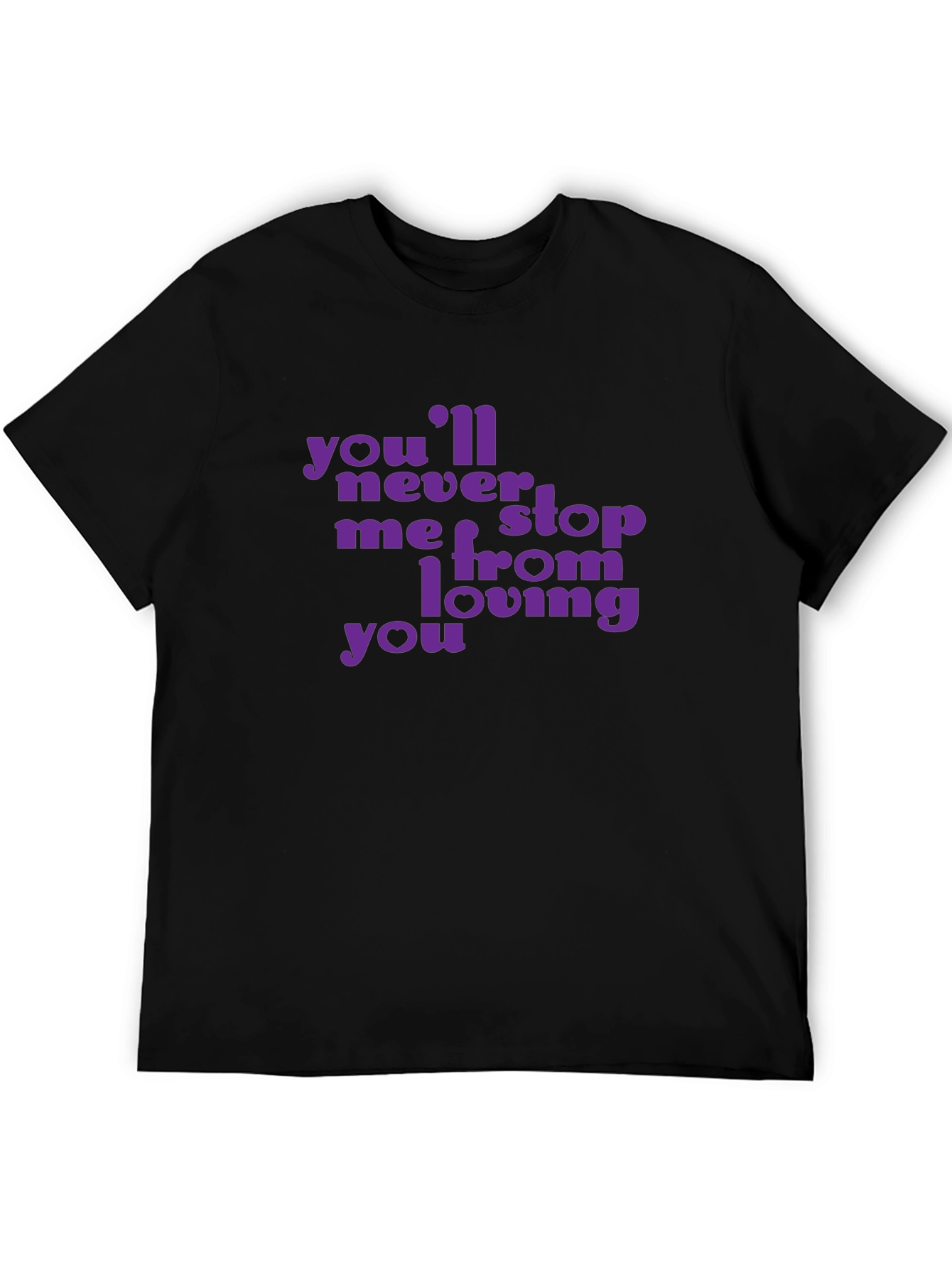 Purple Text Graphic Black T-Shirt