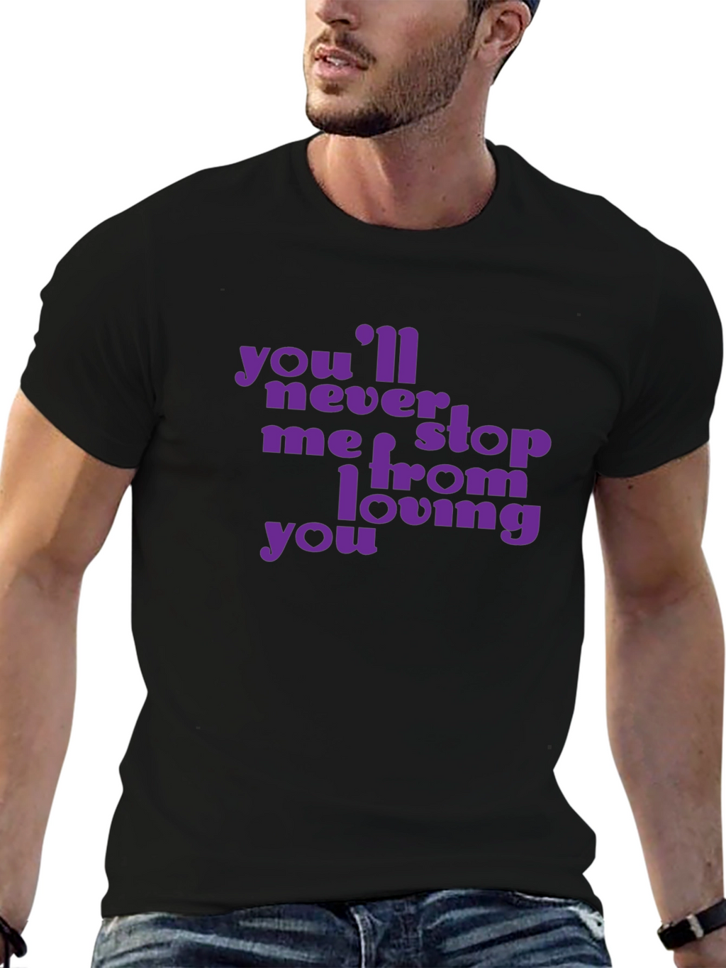 Purple Text Graphic Black T-Shirt