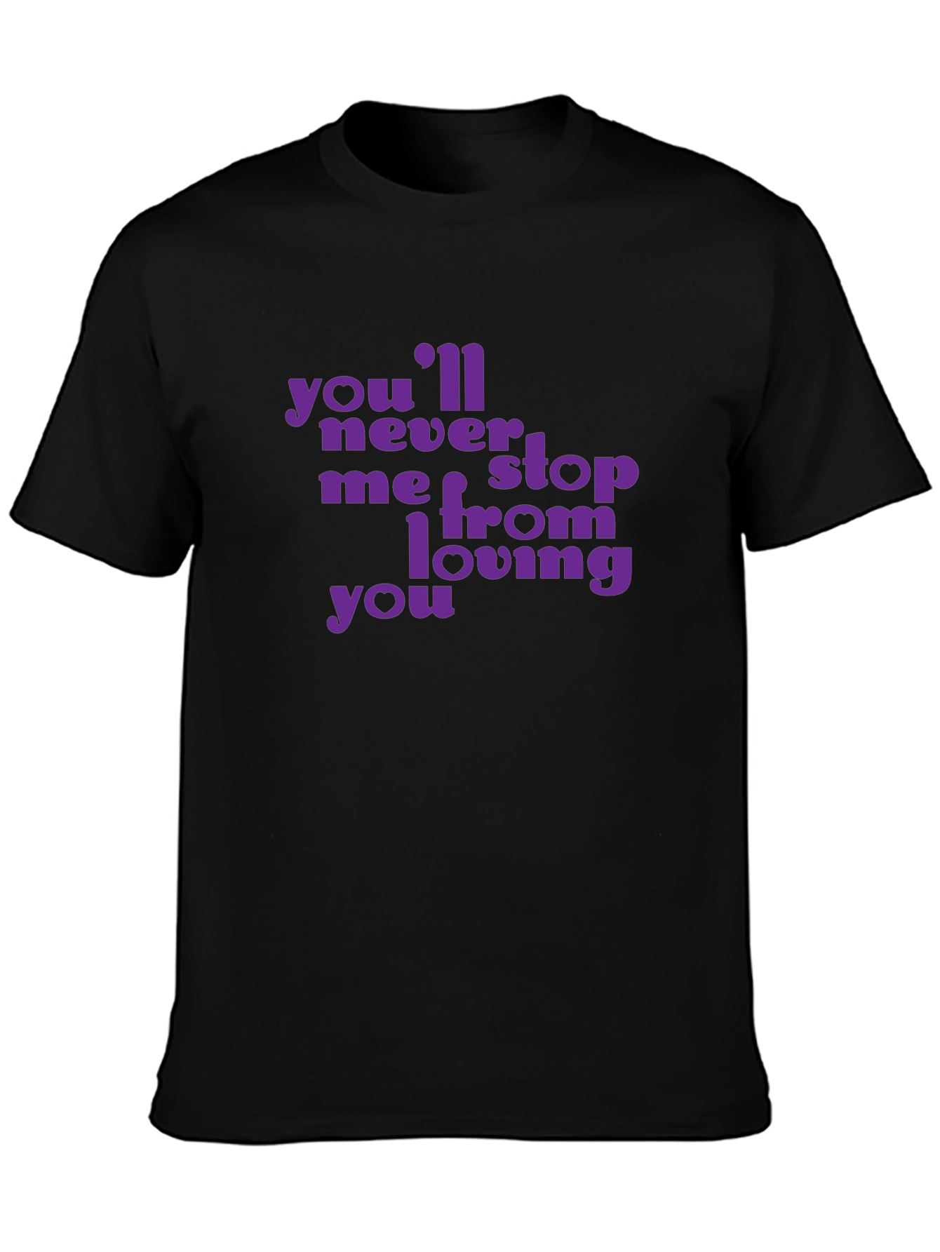 Purple Text Graphic Black T-Shirt