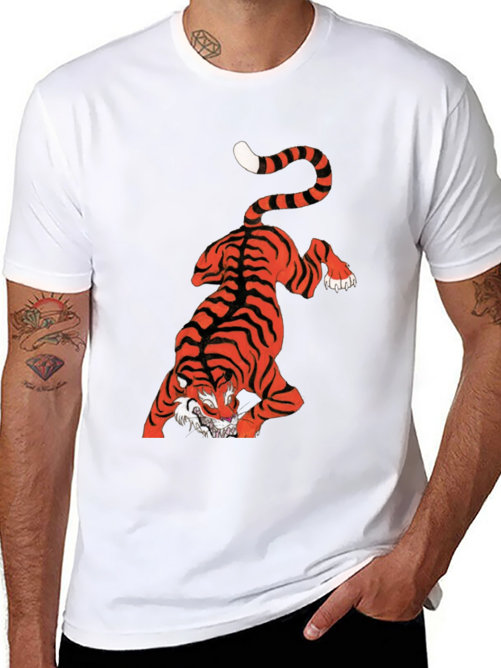 Mens Graphic Tee - Tiger Print Black T-Shirt