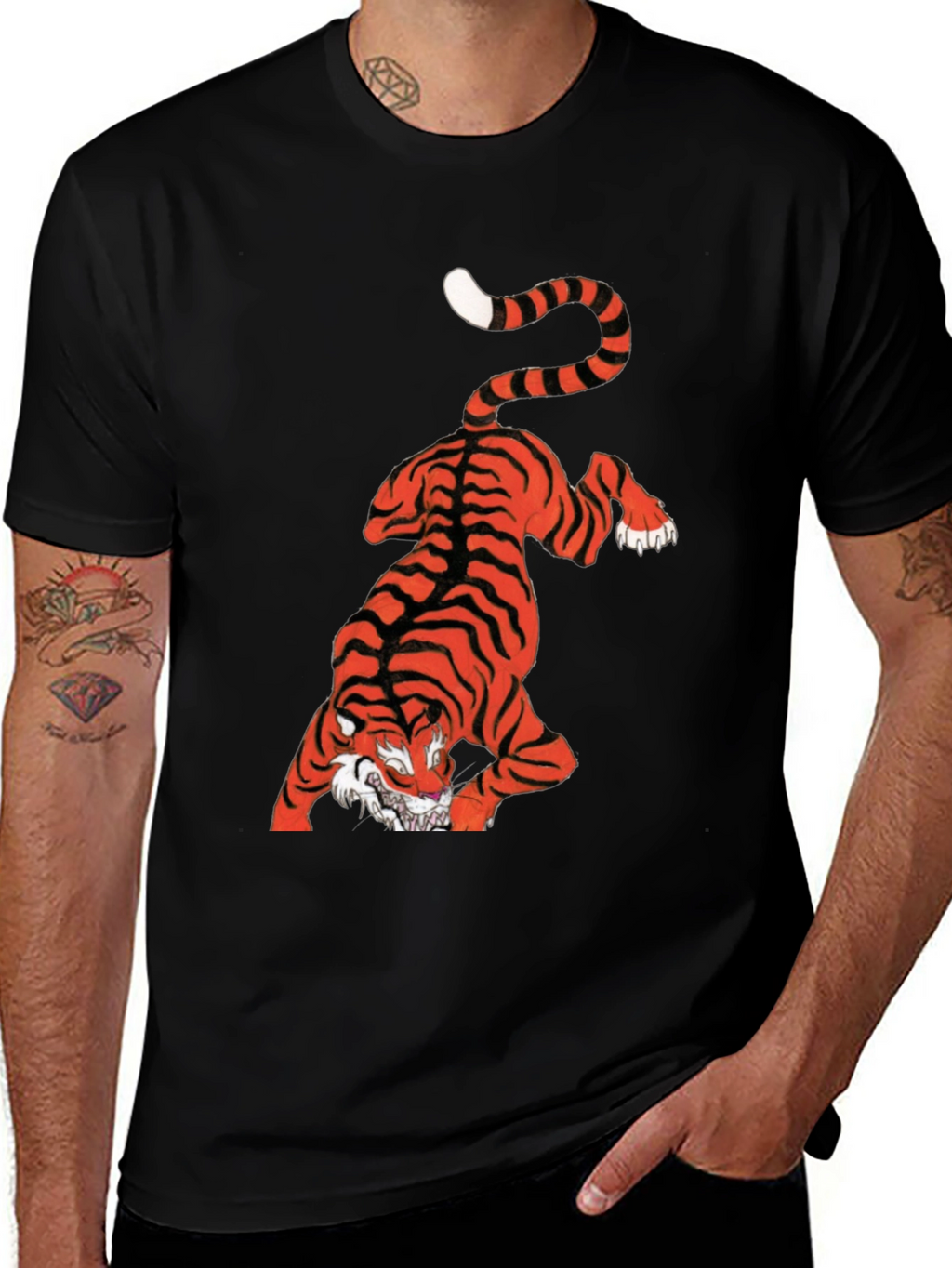 Mens Graphic Tee - Tiger Print Black T-Shirt