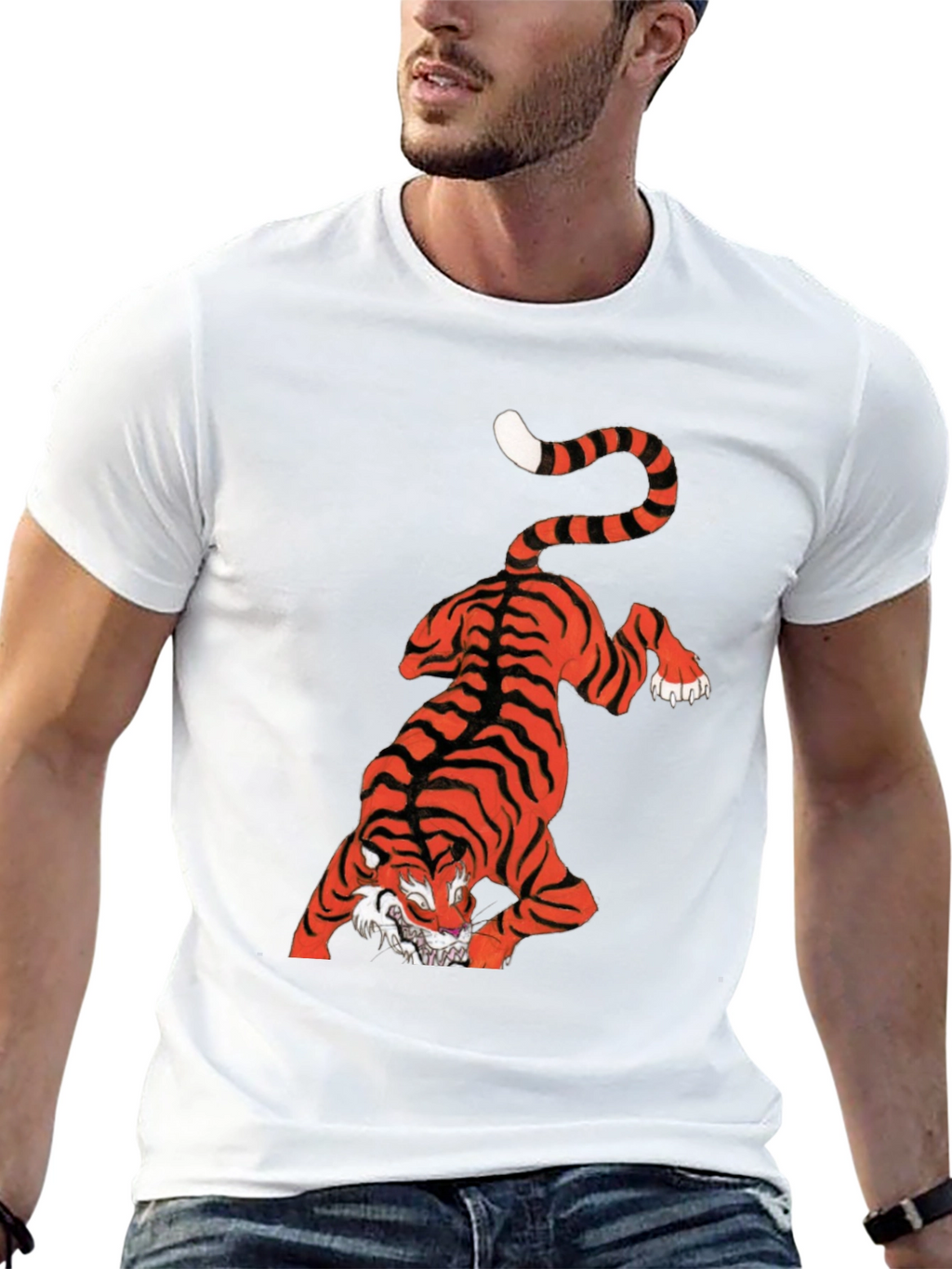 Mens Graphic Tee - Tiger Print Black T-Shirt