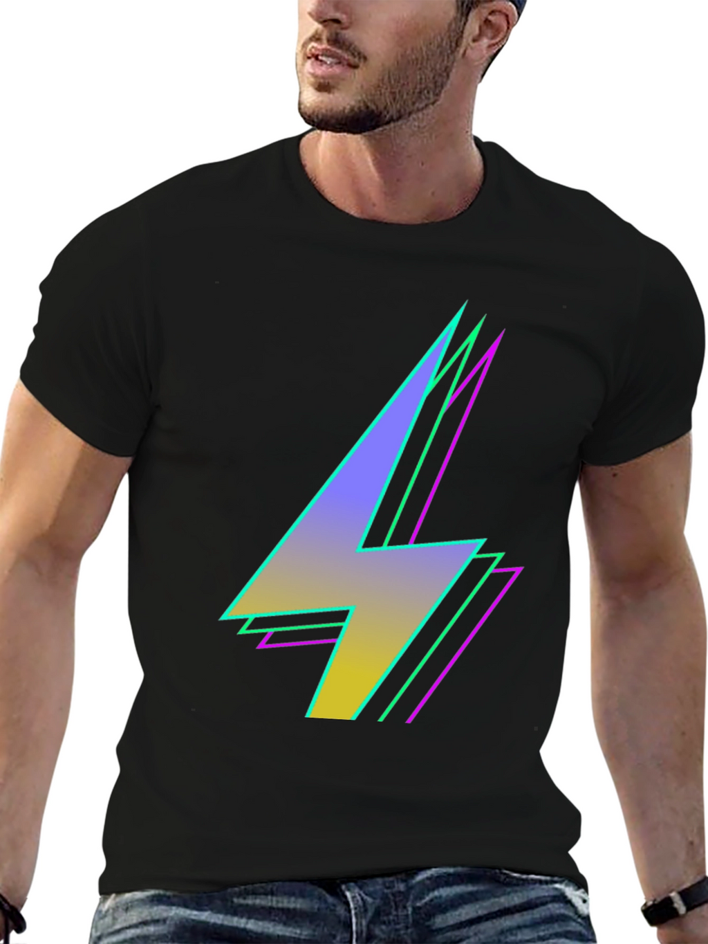 Retro Lightning Bolt Graphic Tee - Black T-Shirt