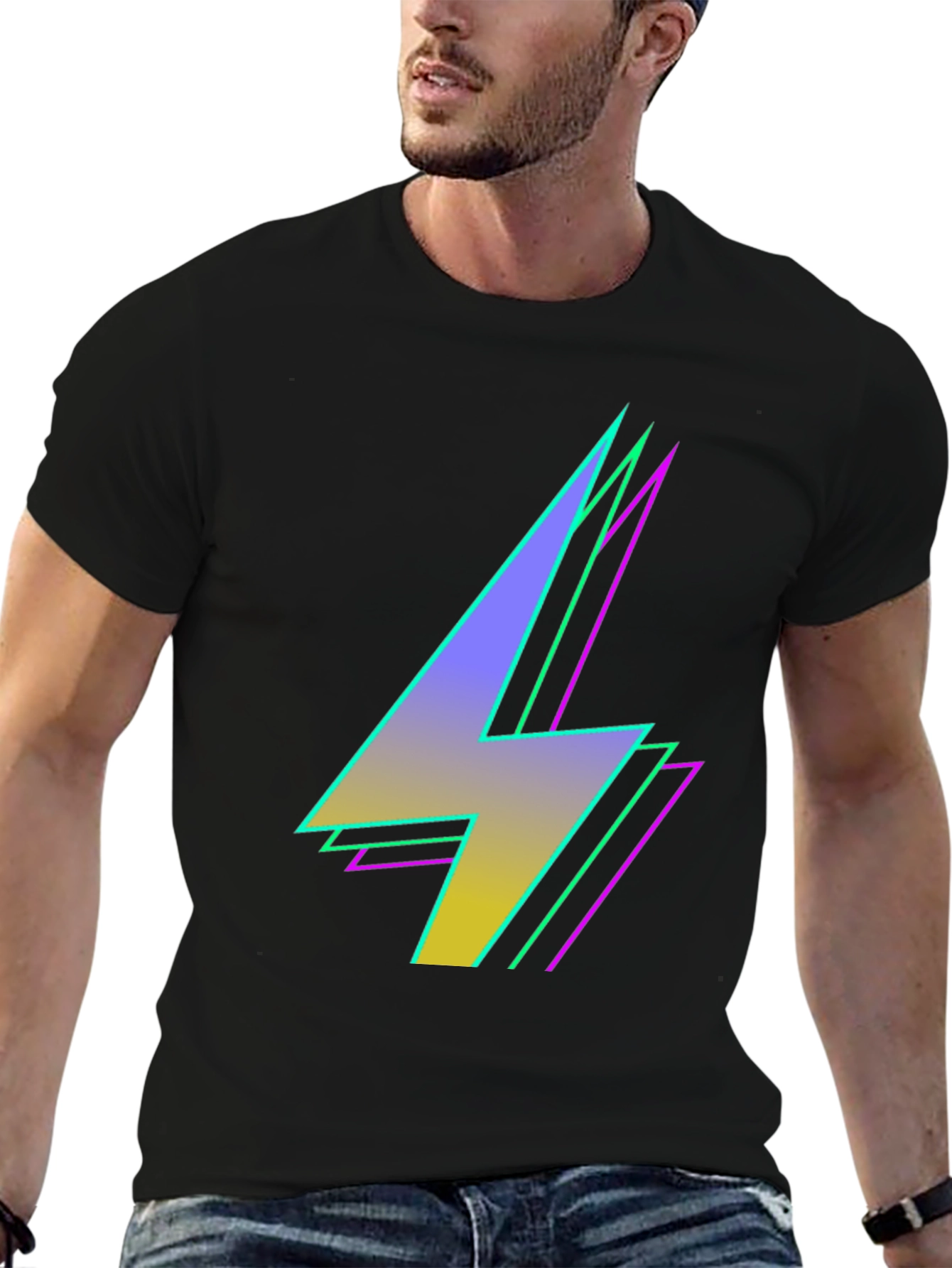 Retro Lightning Bolt Graphic Tee - Black T-Shirt