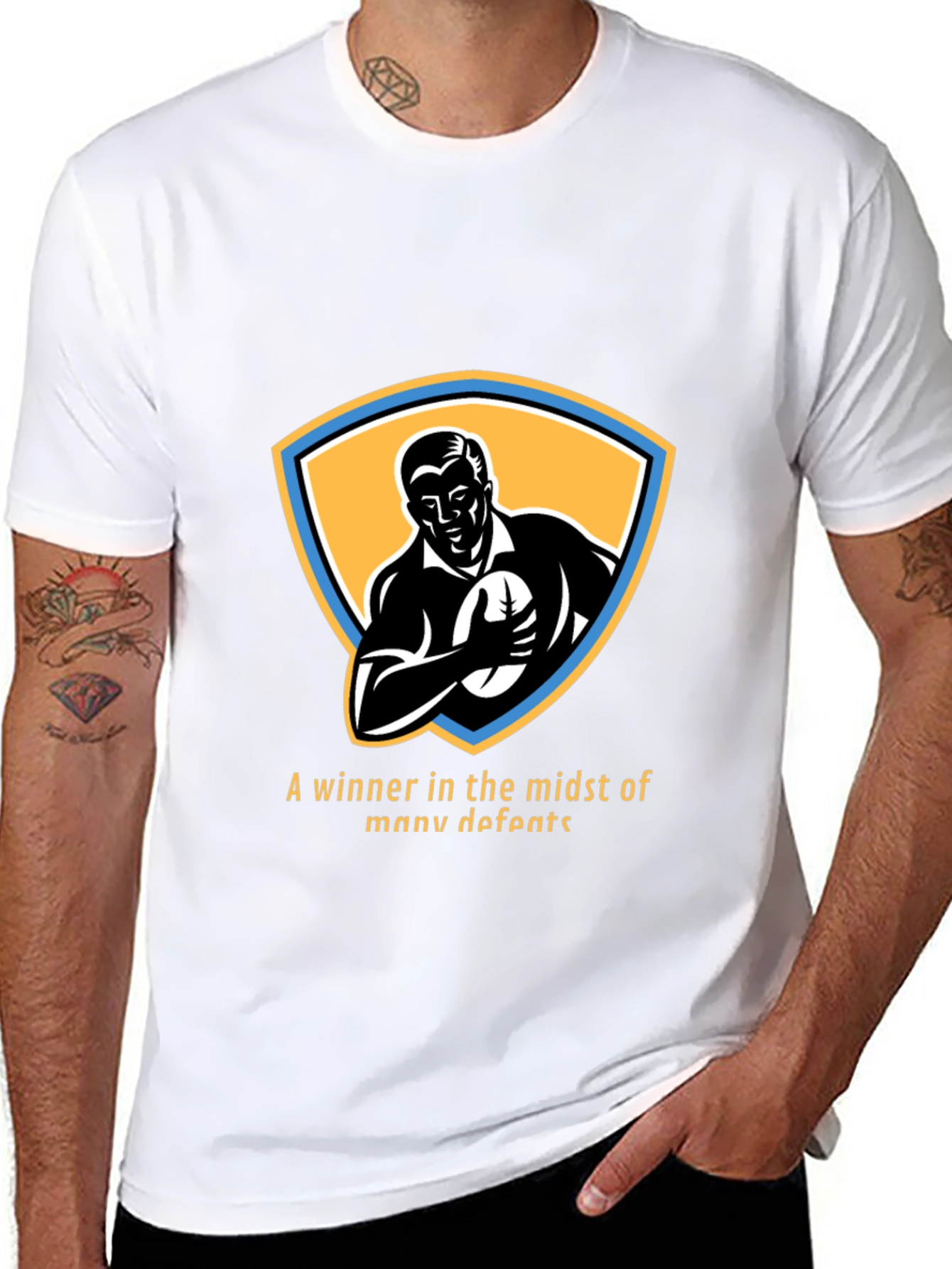Retro Rugby Player Graphic T-Shirt - Winner Design