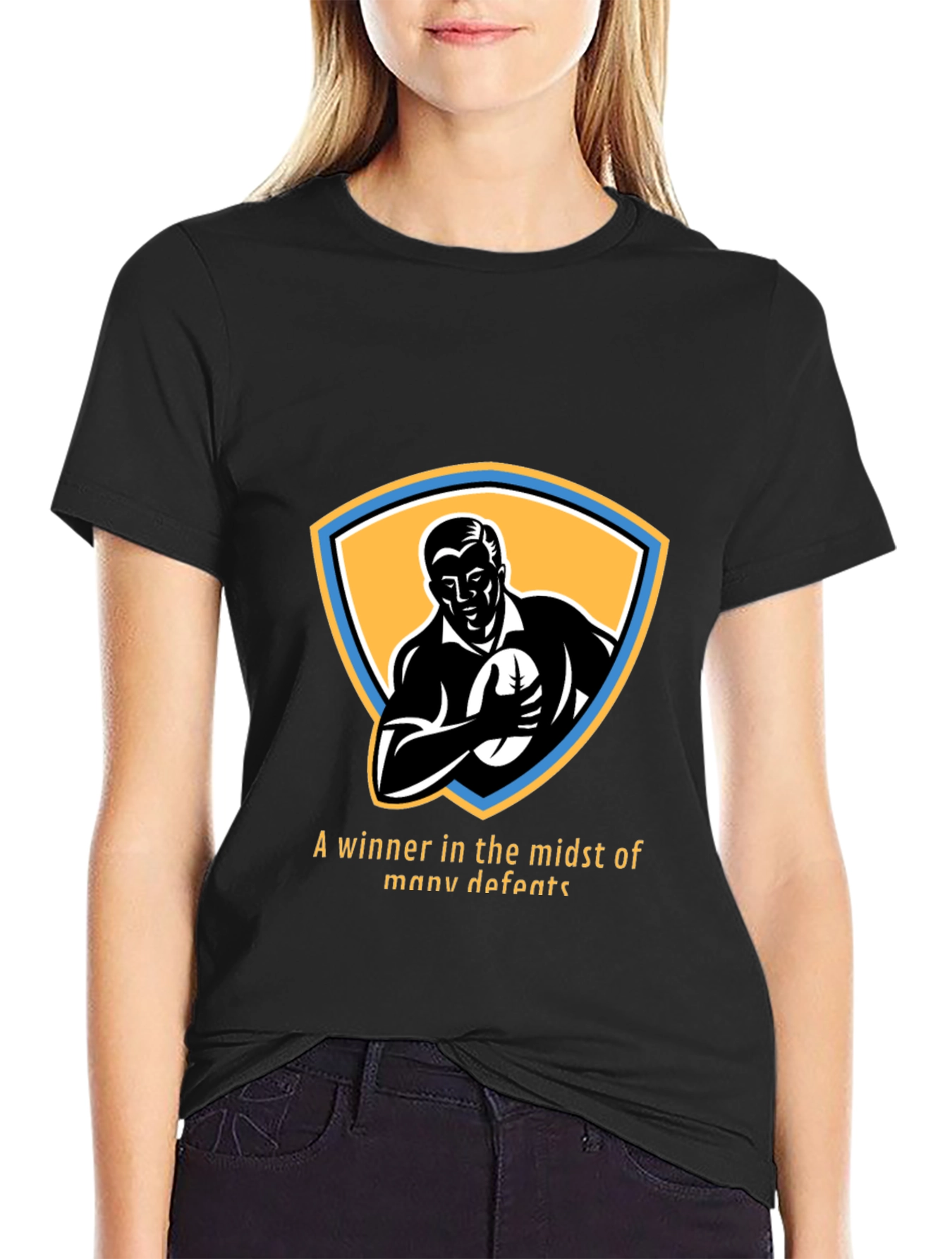 Retro Rugby Player Graphic T-Shirt - Winner Design