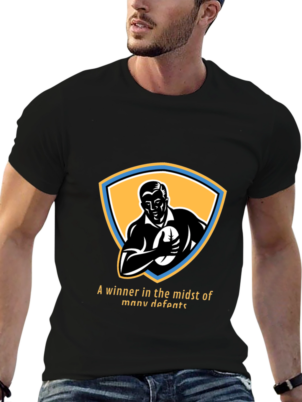 Retro Rugby Player Graphic T-Shirt - Winner Design