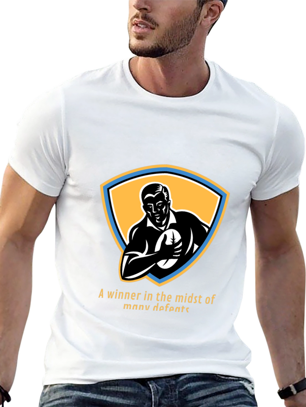 Retro Rugby Player Graphic T-Shirt - Winner Design