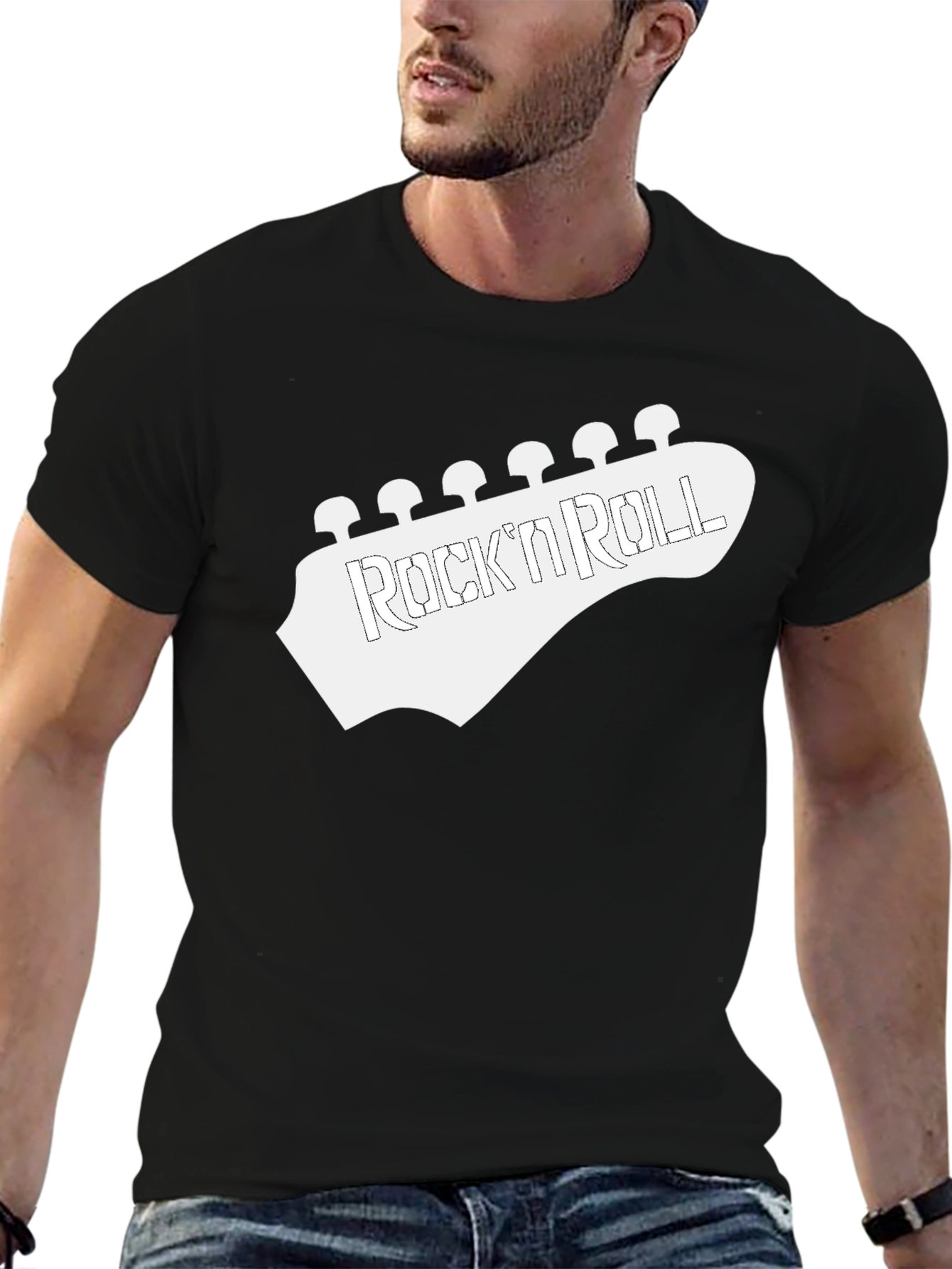Rock n Roll Guitar Headstock Black Tee