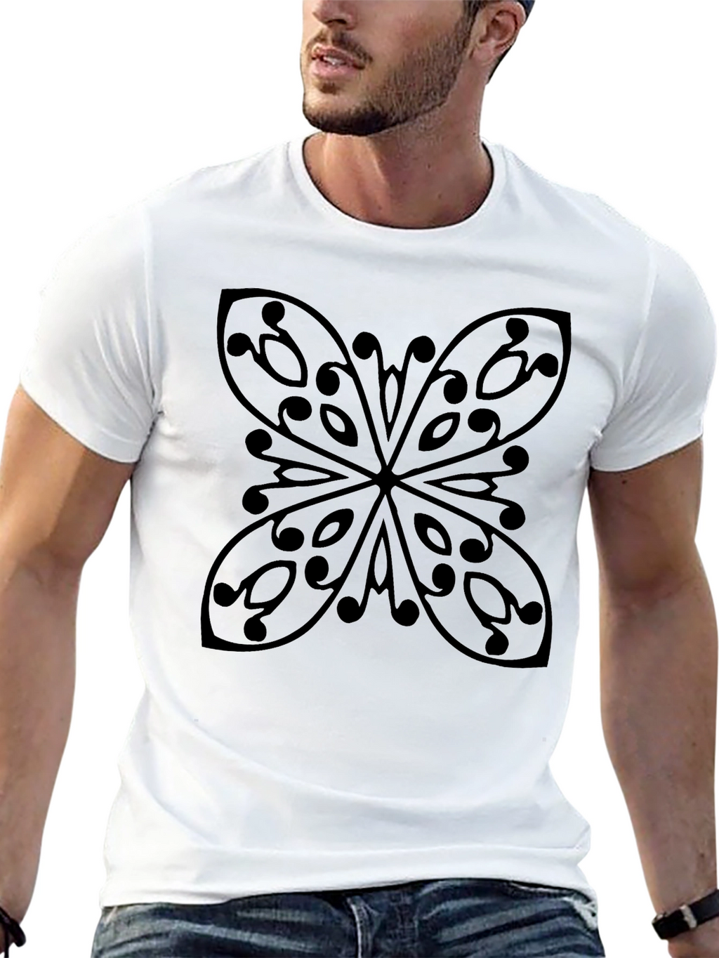 Black Graphic Tee - Abstract Butterfly Design