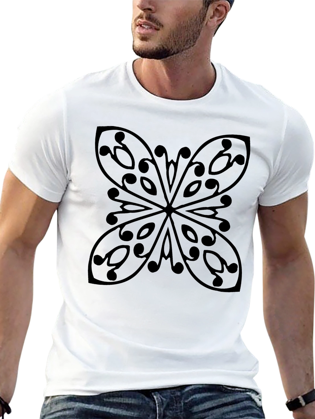 Black Graphic Tee - Abstract Butterfly Design