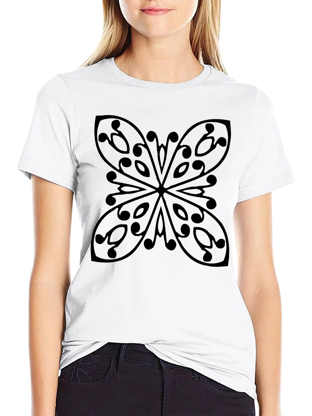 Black Graphic Tee - Abstract Butterfly Design