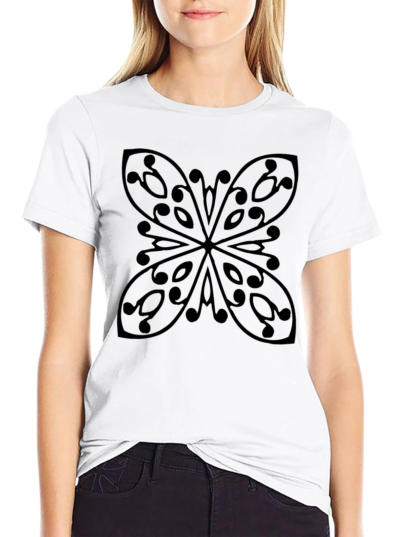 Black Graphic Tee - Abstract Butterfly Design